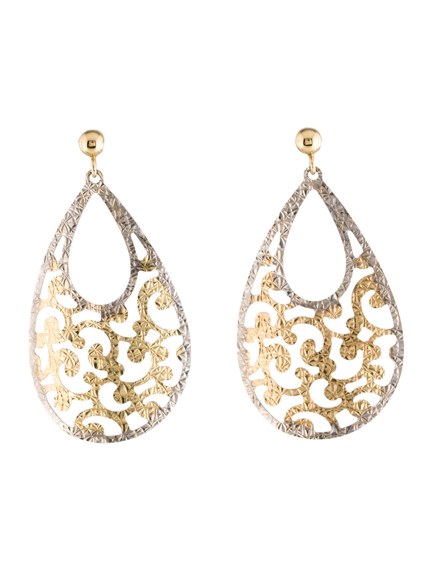 Earrings 14K Two-Tone Textured Pear Shaped Drop Earrings