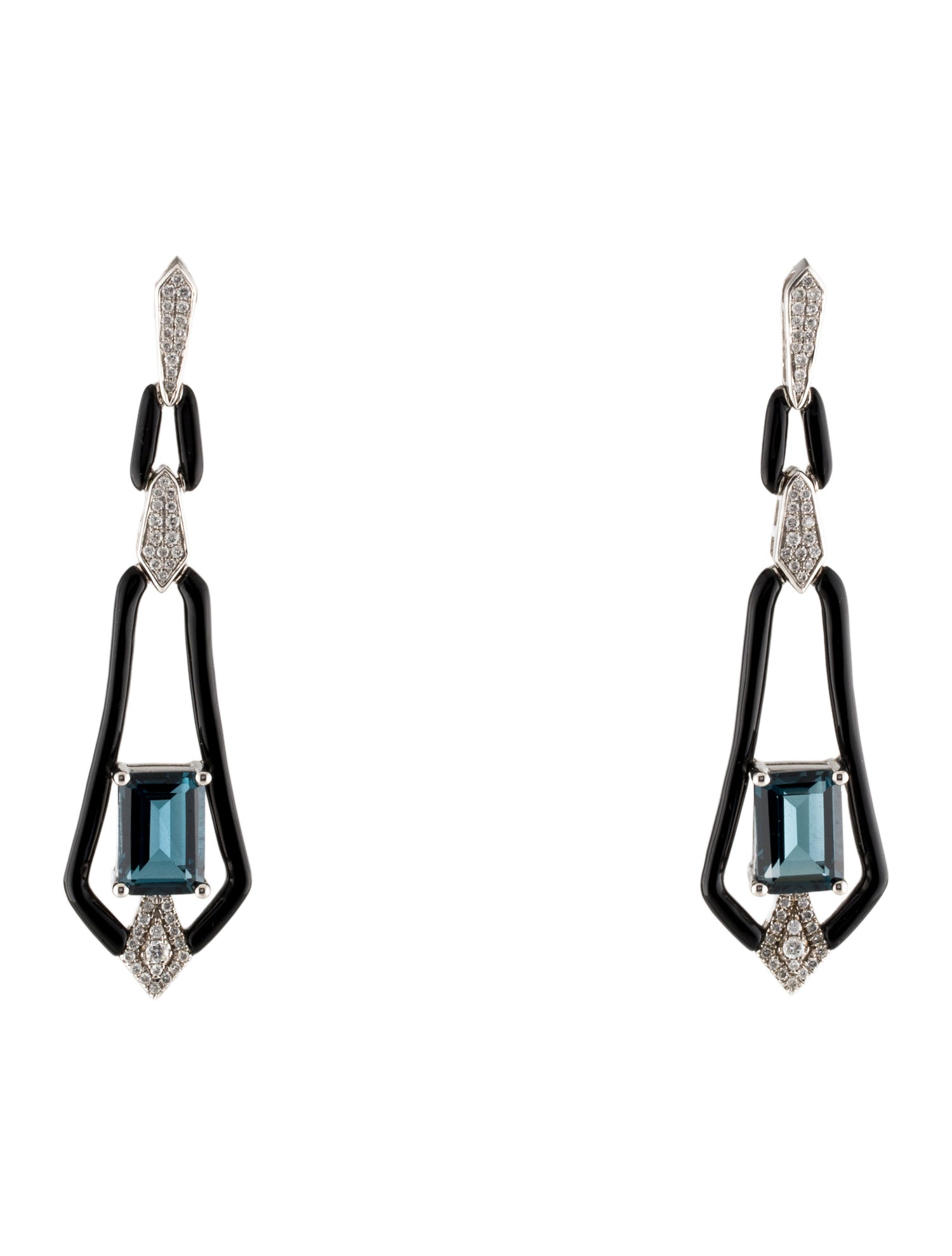 Earrings 14K Topaz, Onyx & Diamond Drop