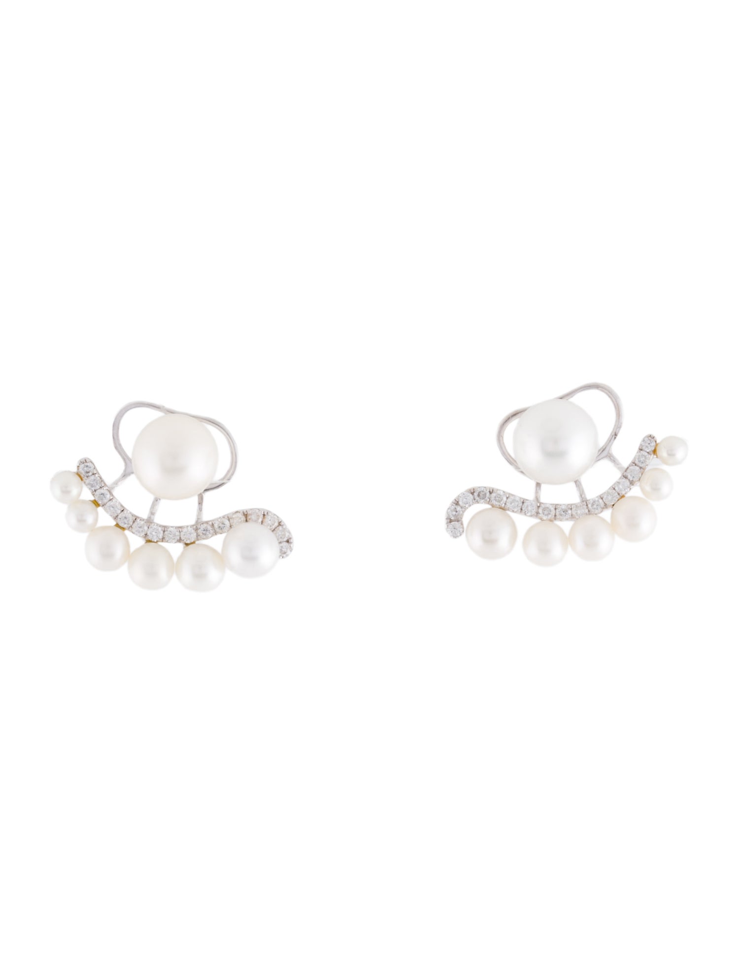 Earrings 18K Pearl & Diamond Pavé Wrap Stud