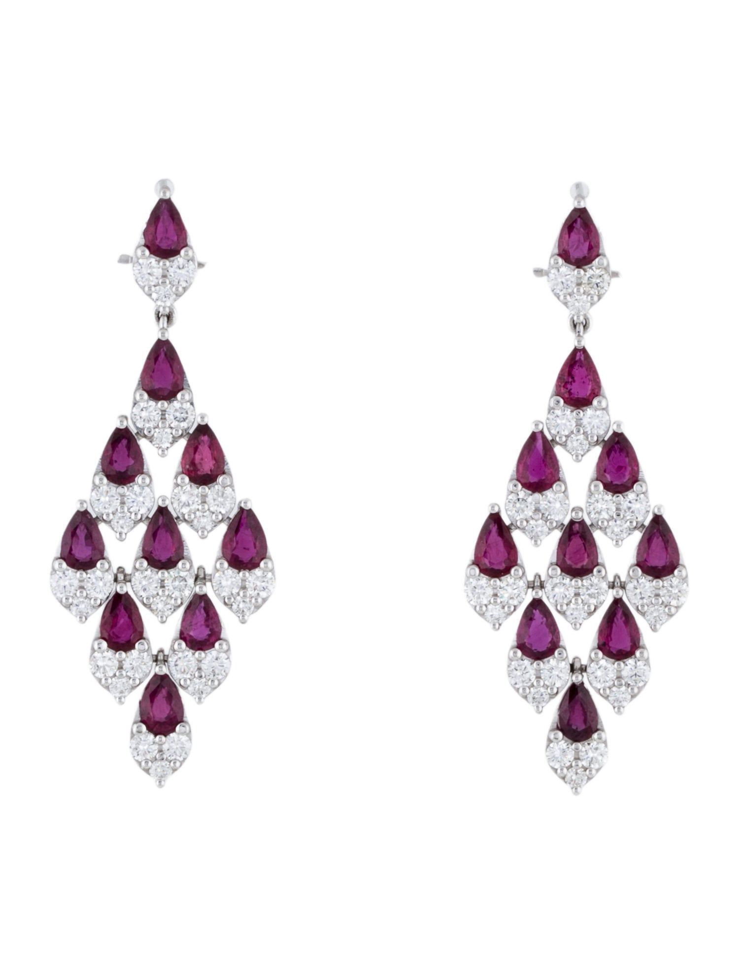 Earrings 18K 9.60ctw Ruby & Diamond Drop