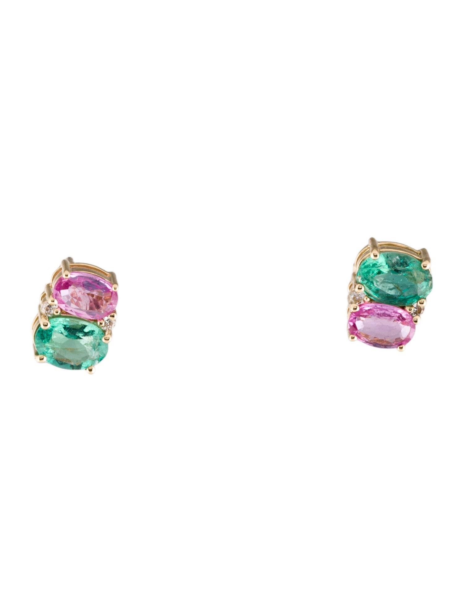 Earrings 14K 1.34ct Emerald, Sapphire & Diamond Stud