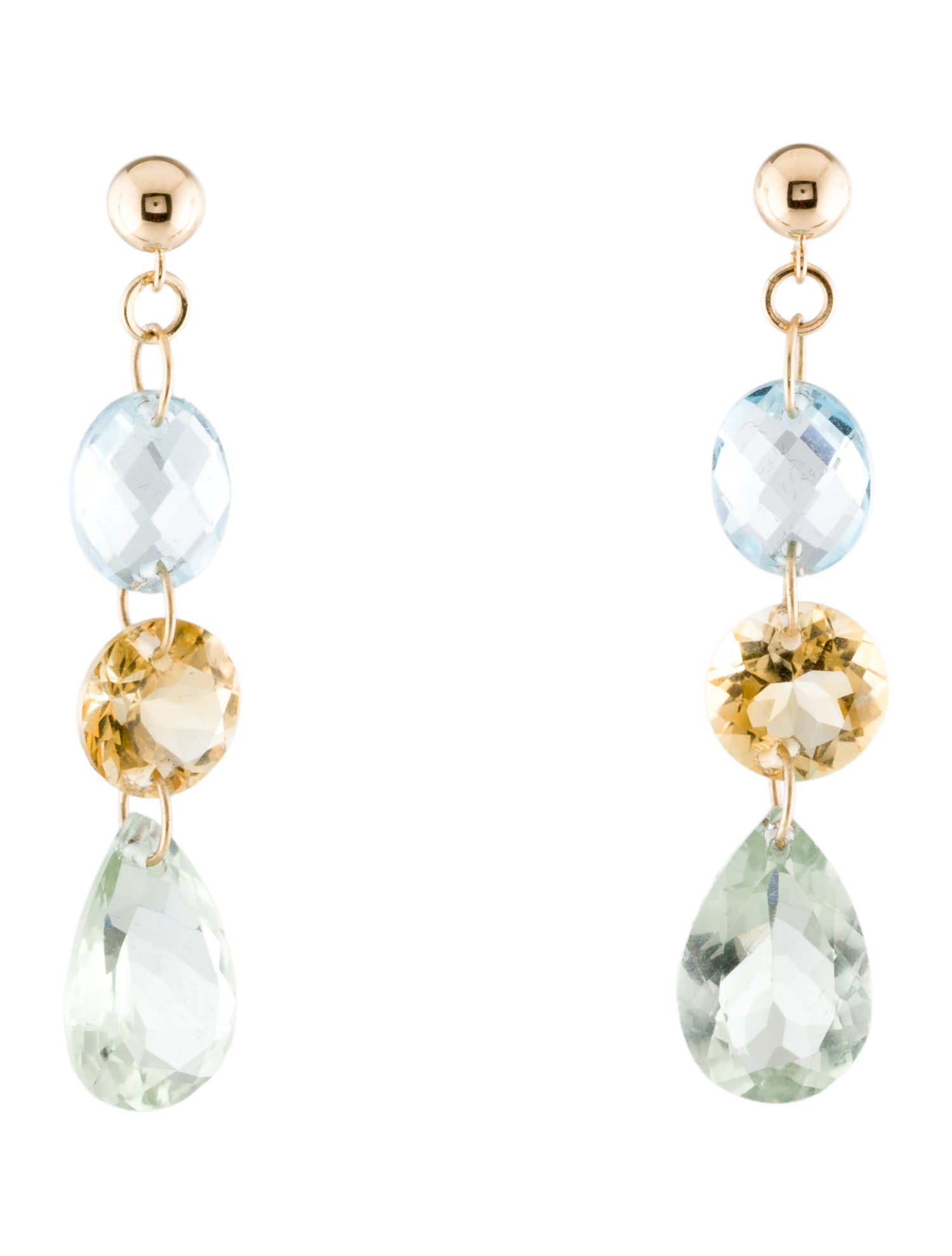 Earrings 14K Topaz , Citrine & Prasiolite Drop Earrings