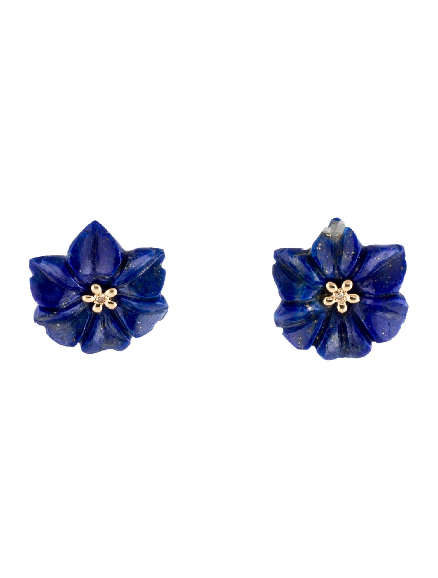 Earrings 14K Diamond & Lapis Lazuli Convertible Flower Stud
