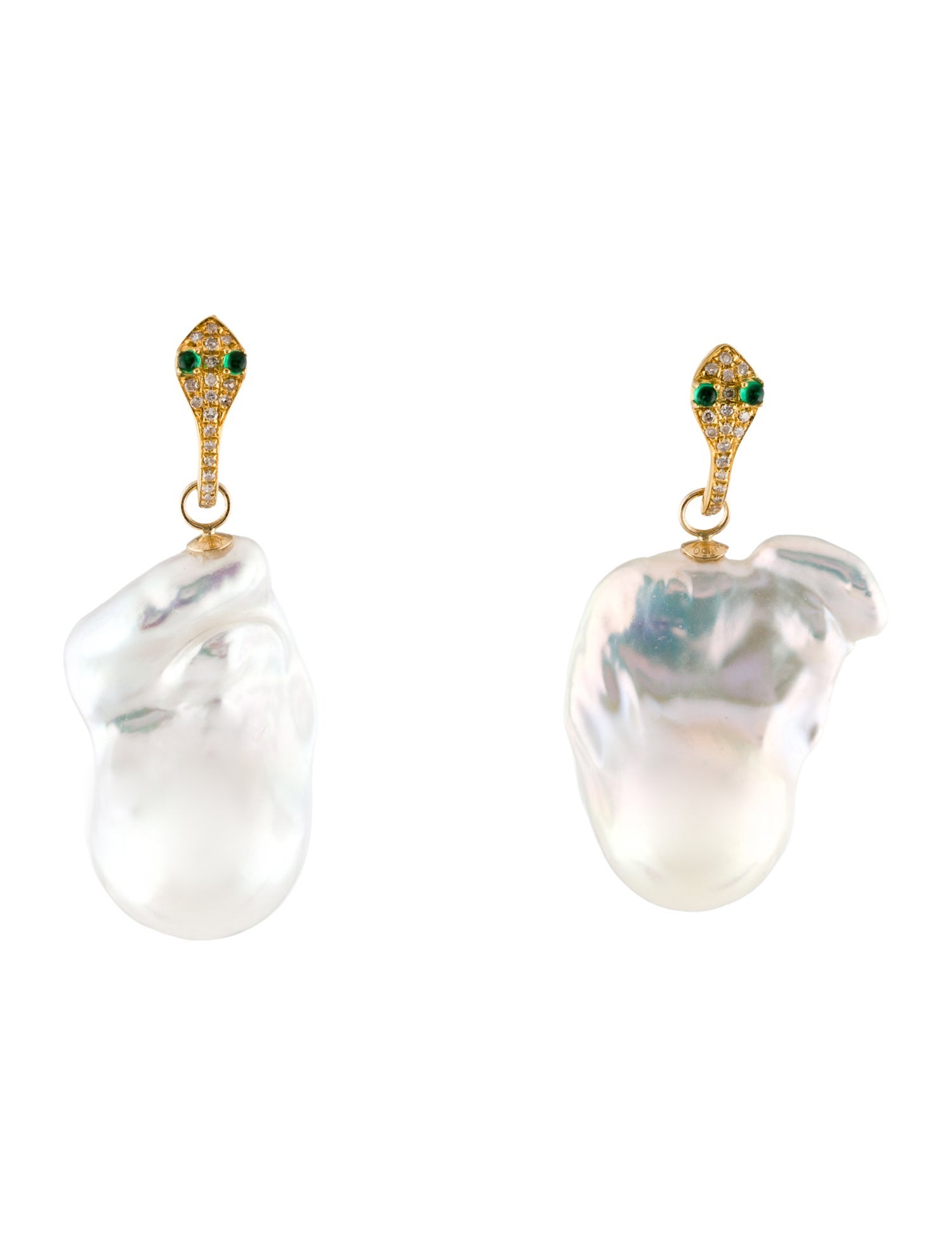 Earrings 18K Pearl, Emerald & Diamond Drop Earrings
