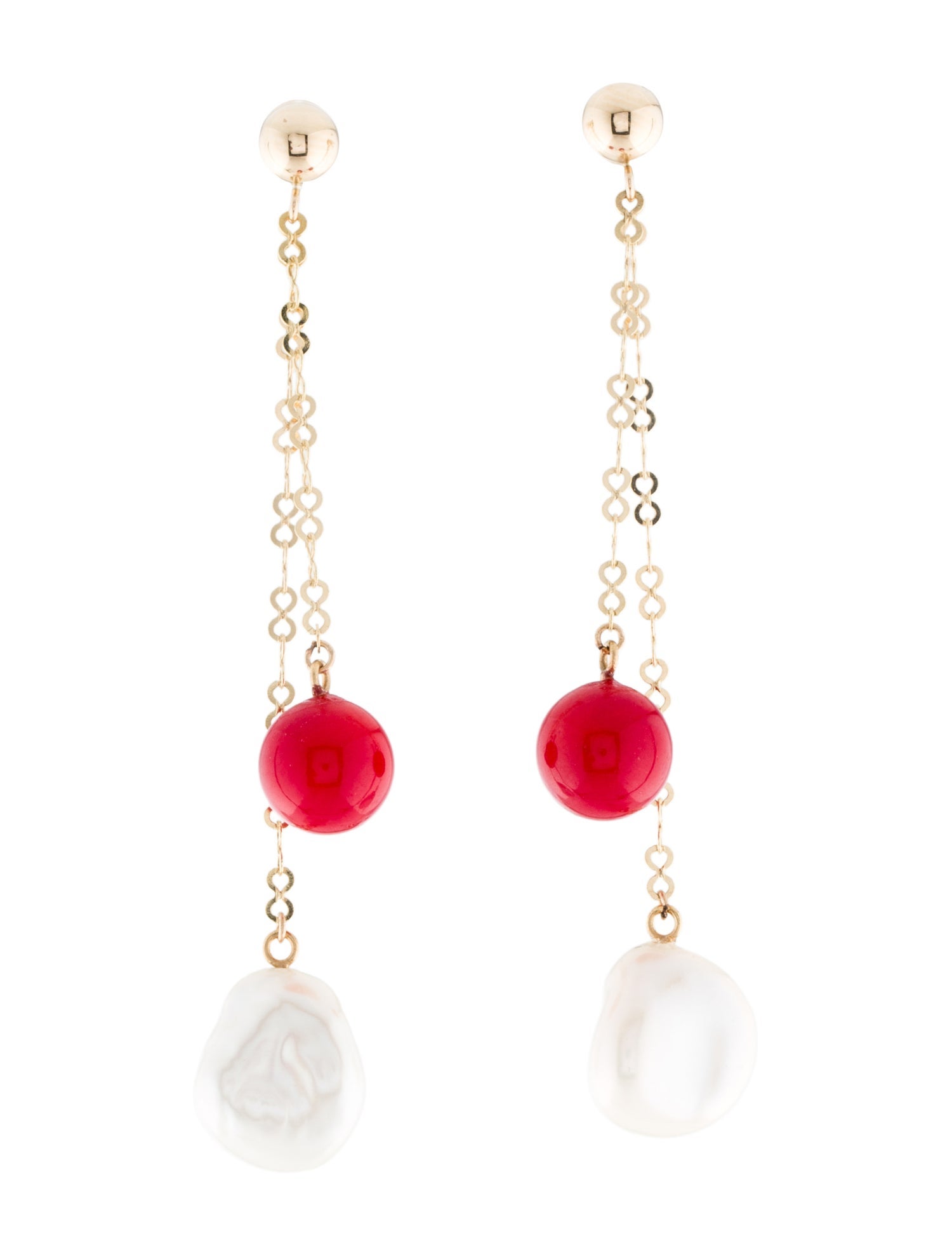 Earrings 14K Pearl & Dyed Coral Drop Earrings