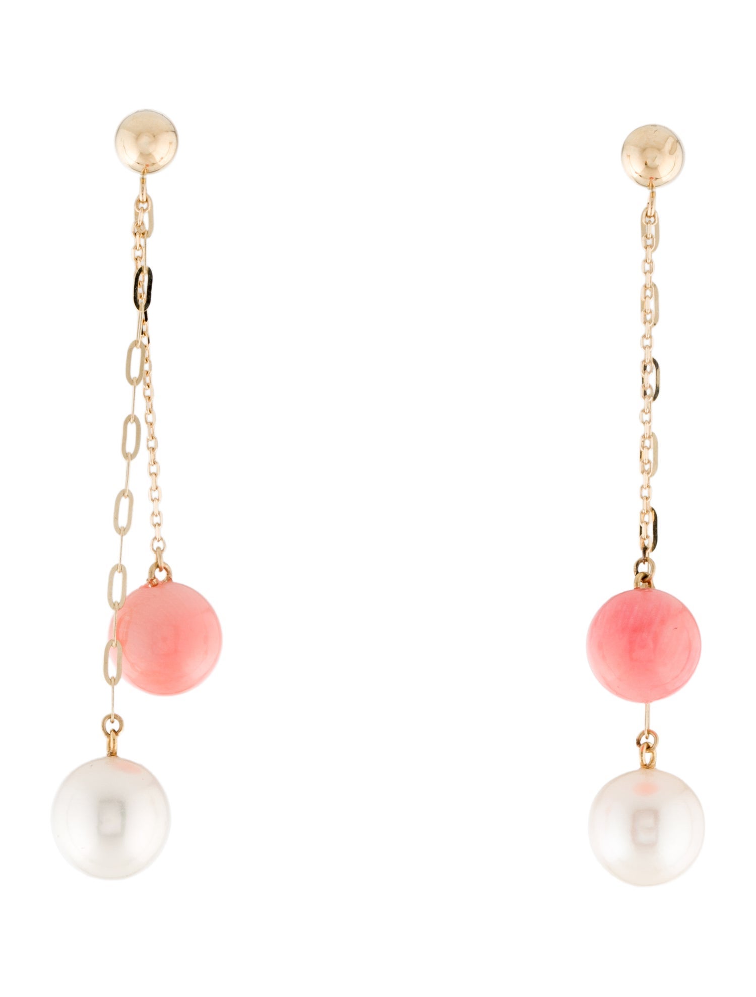 Earrings 14K Pearl & Dyed Coral Drop Earrings