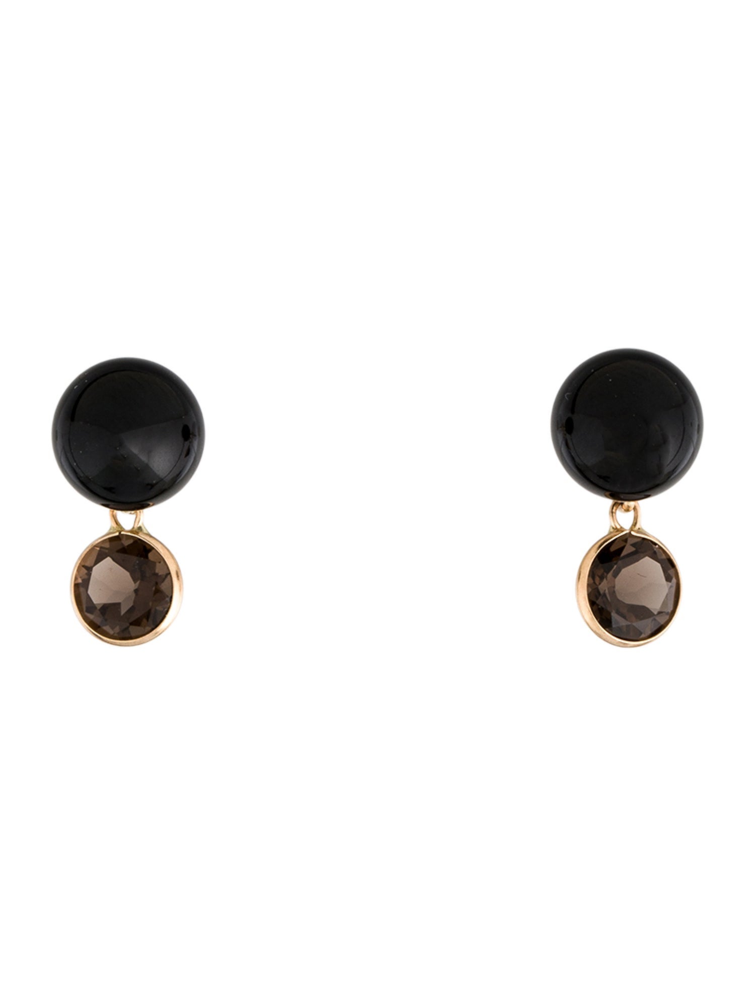 Earrings 14K Onyx & Smoky Quartz Drop