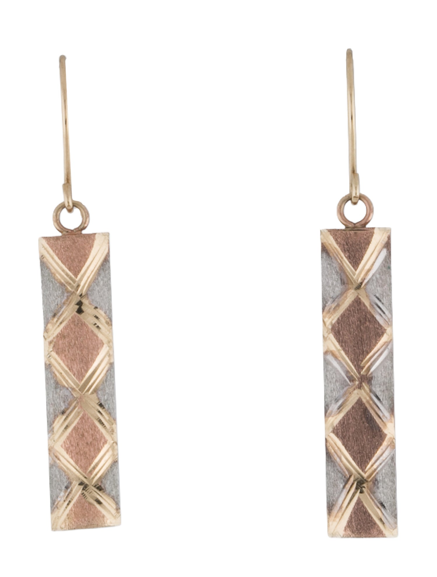 Earrings 10K Tri-Color Bar Drop