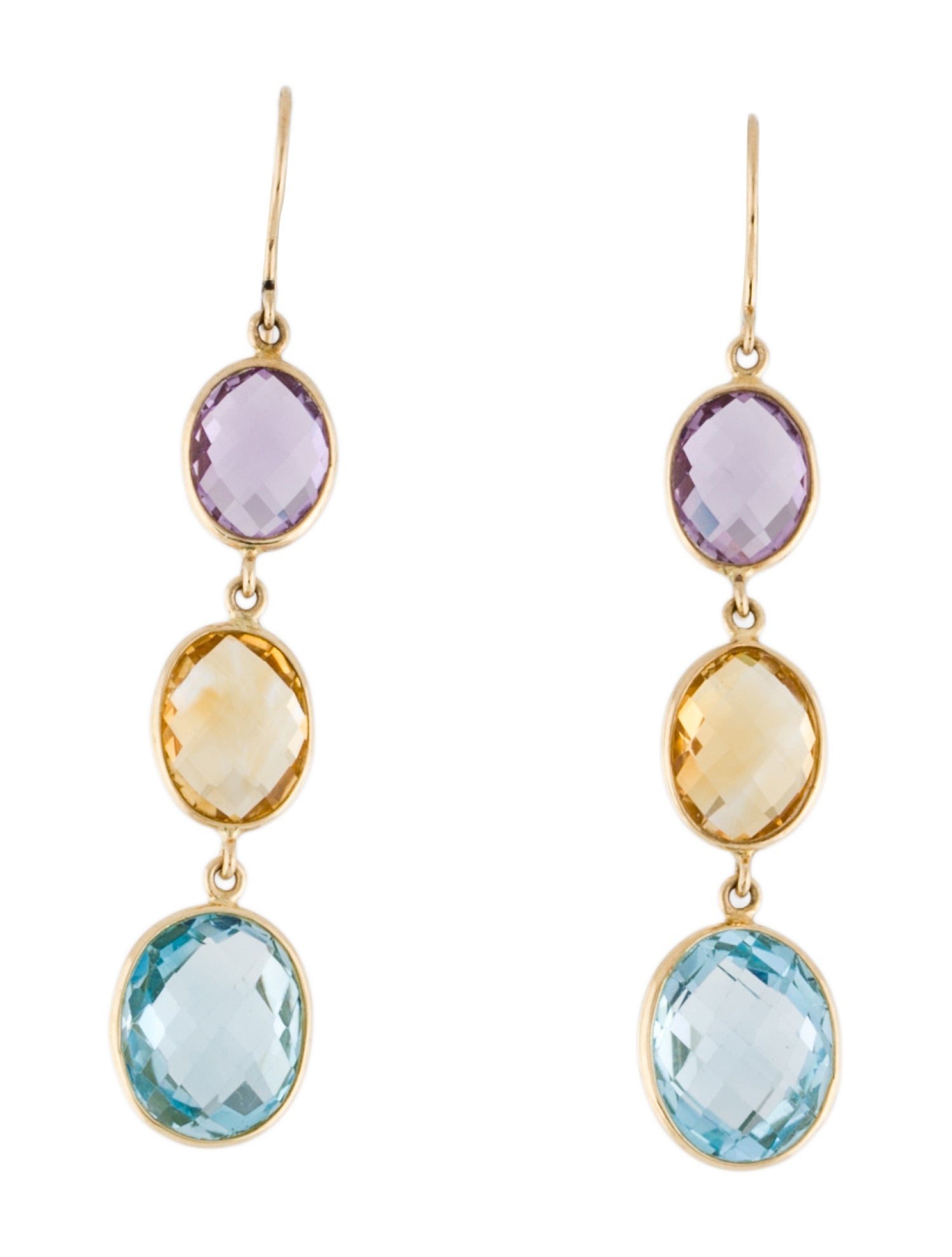Earrings 14K Topaz, Amethyst & Citrine Drop