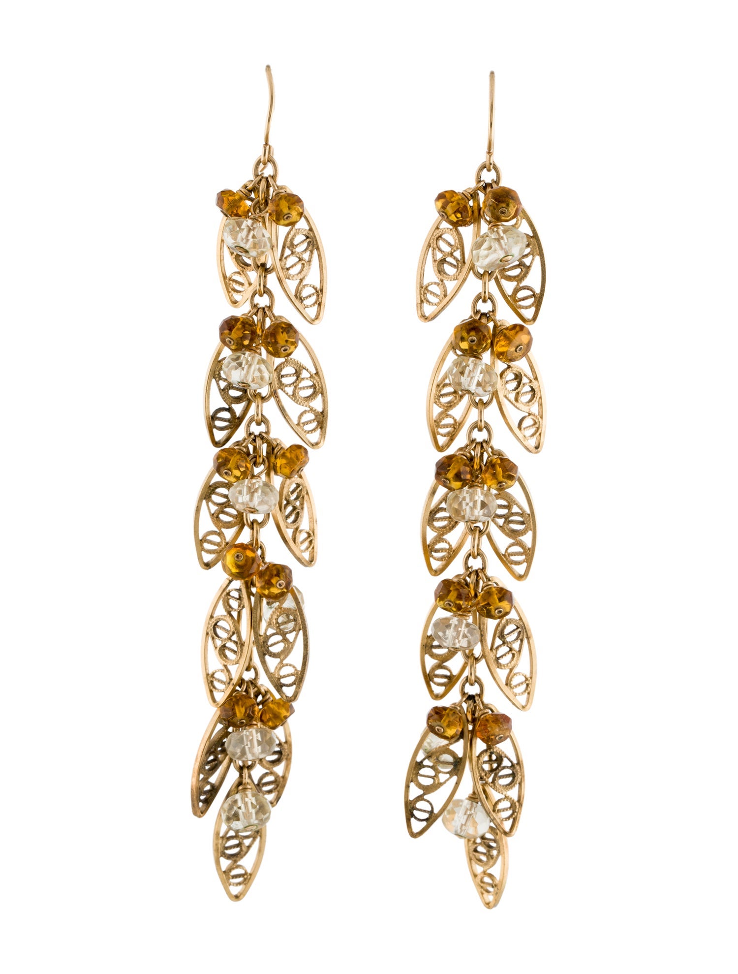 Earrings 14K Citrine & Quartz Chandelier