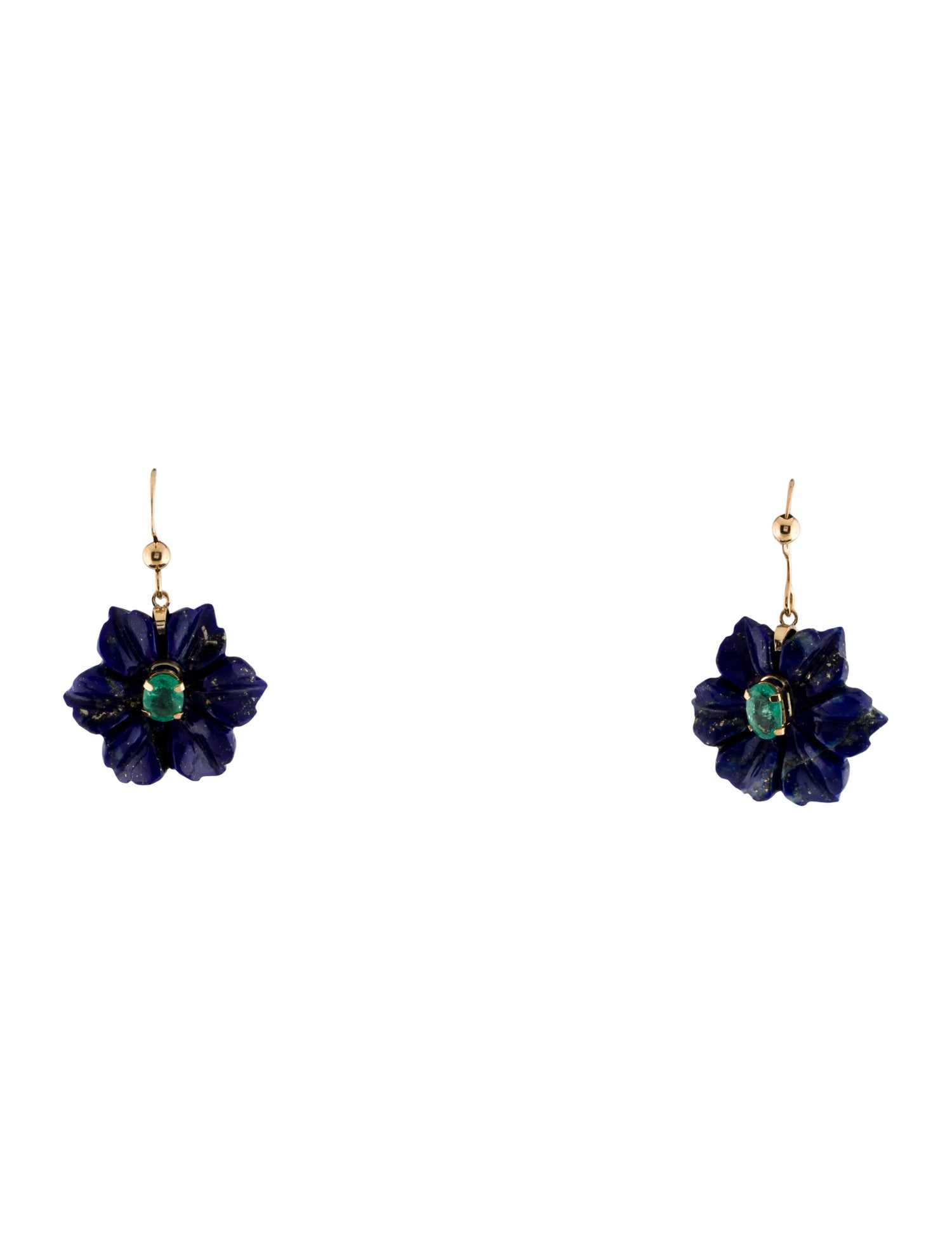 Earrings 14K Emerald & Lapis Lazuli Flower Drop