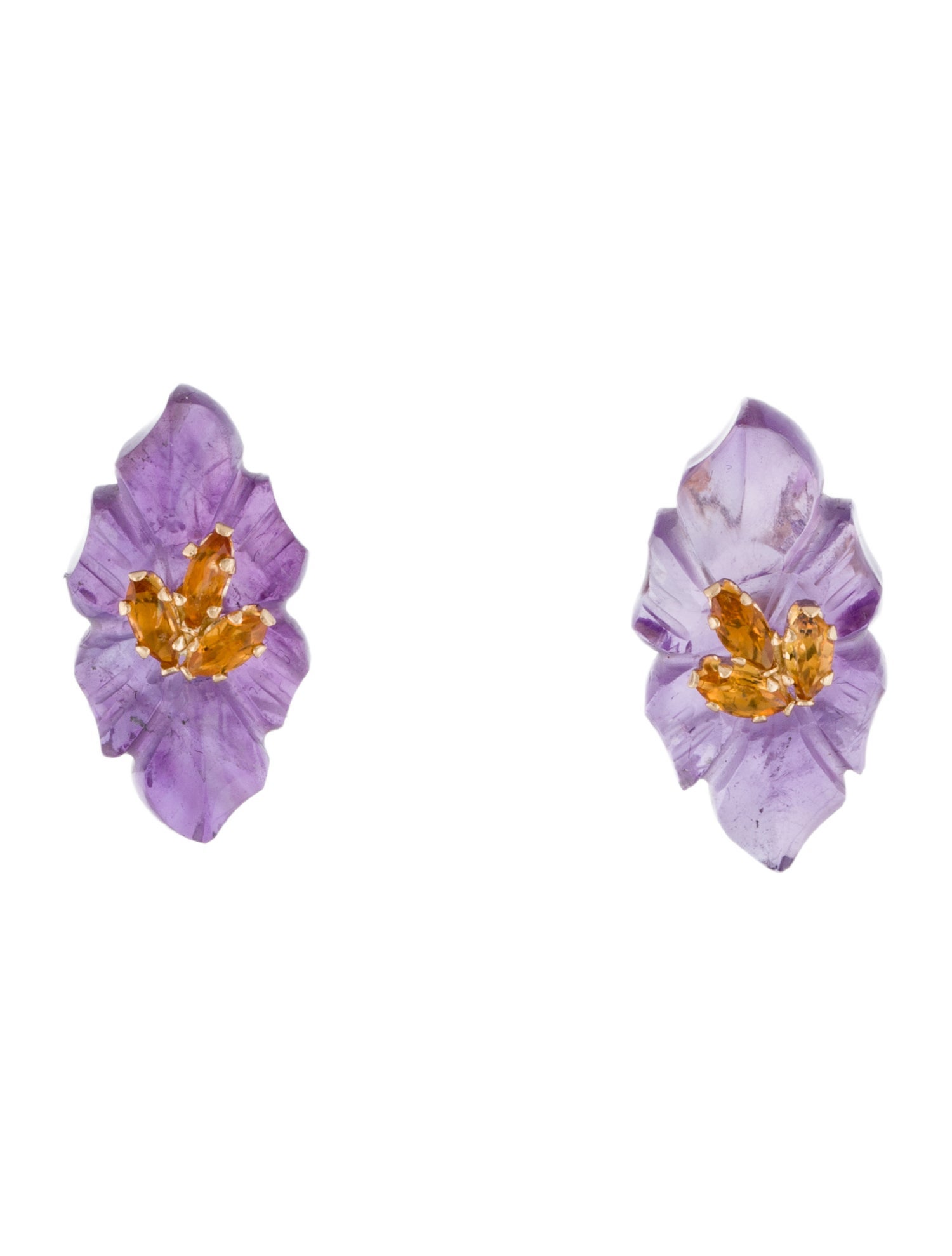 Earrings 14K Citrine & Amethyst Convertible Flower Jacket Stud