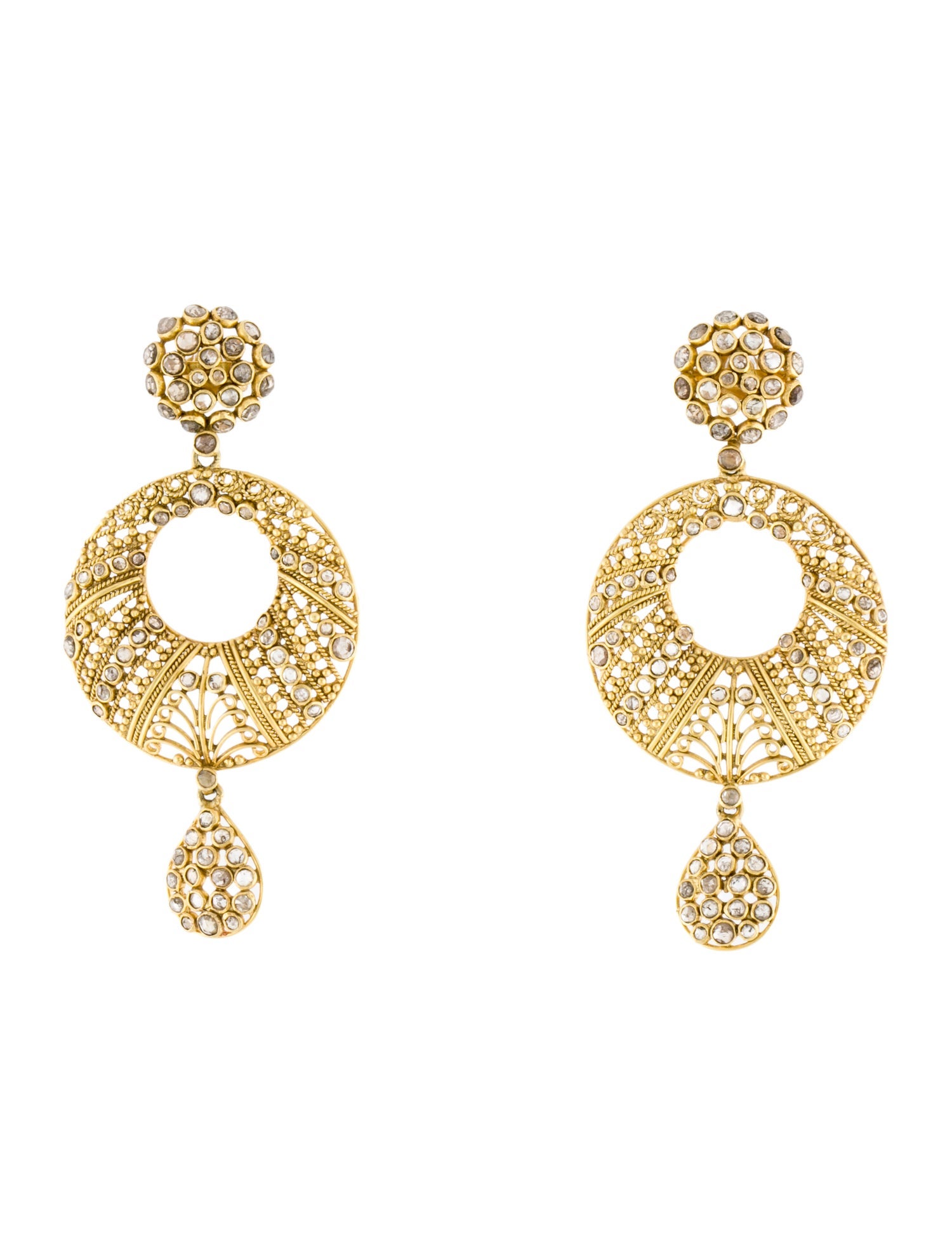 Earrings 18K Diamond Filigree Drop
