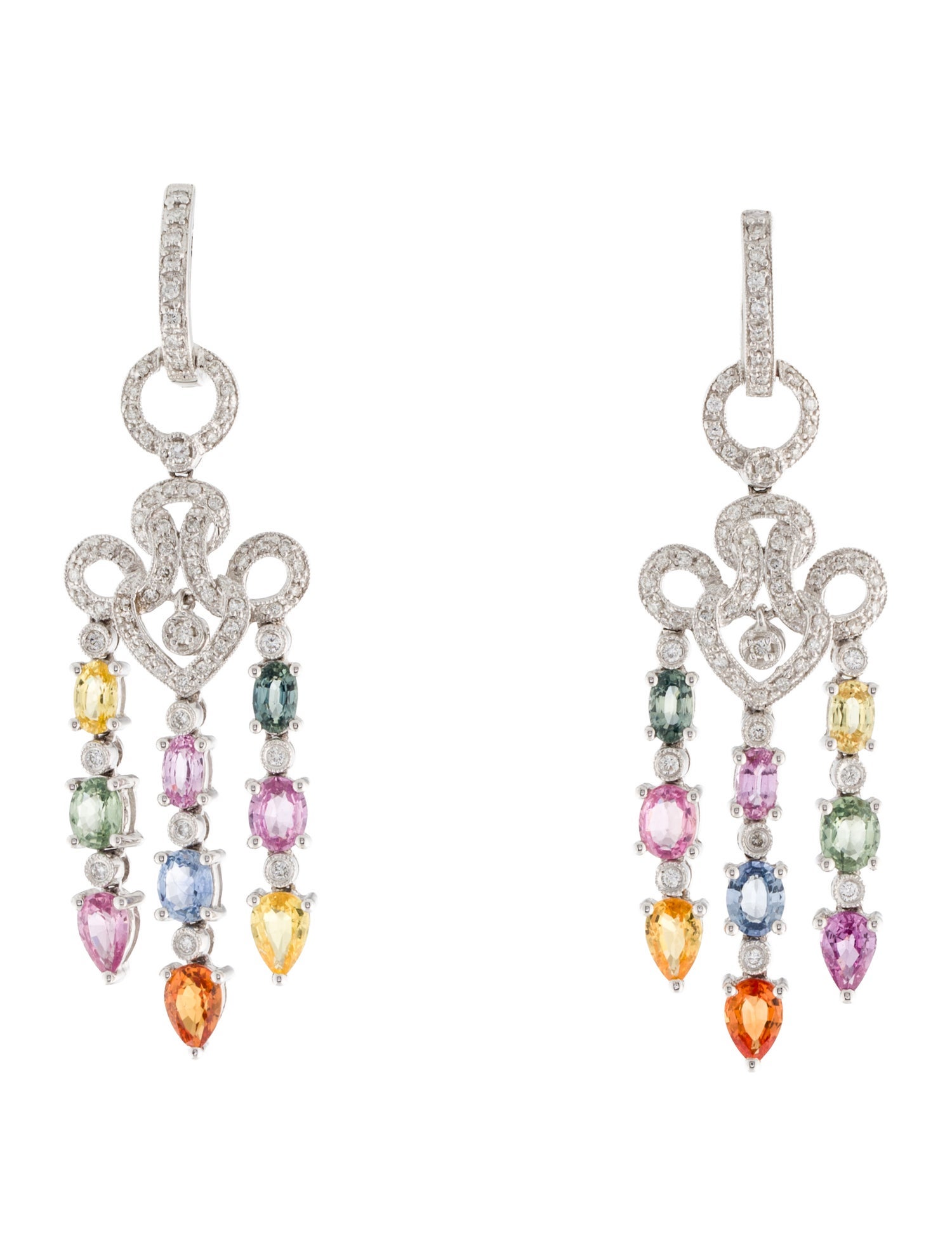 Earrings 18K Diamond & Sapphire Multi-Color Chandelier