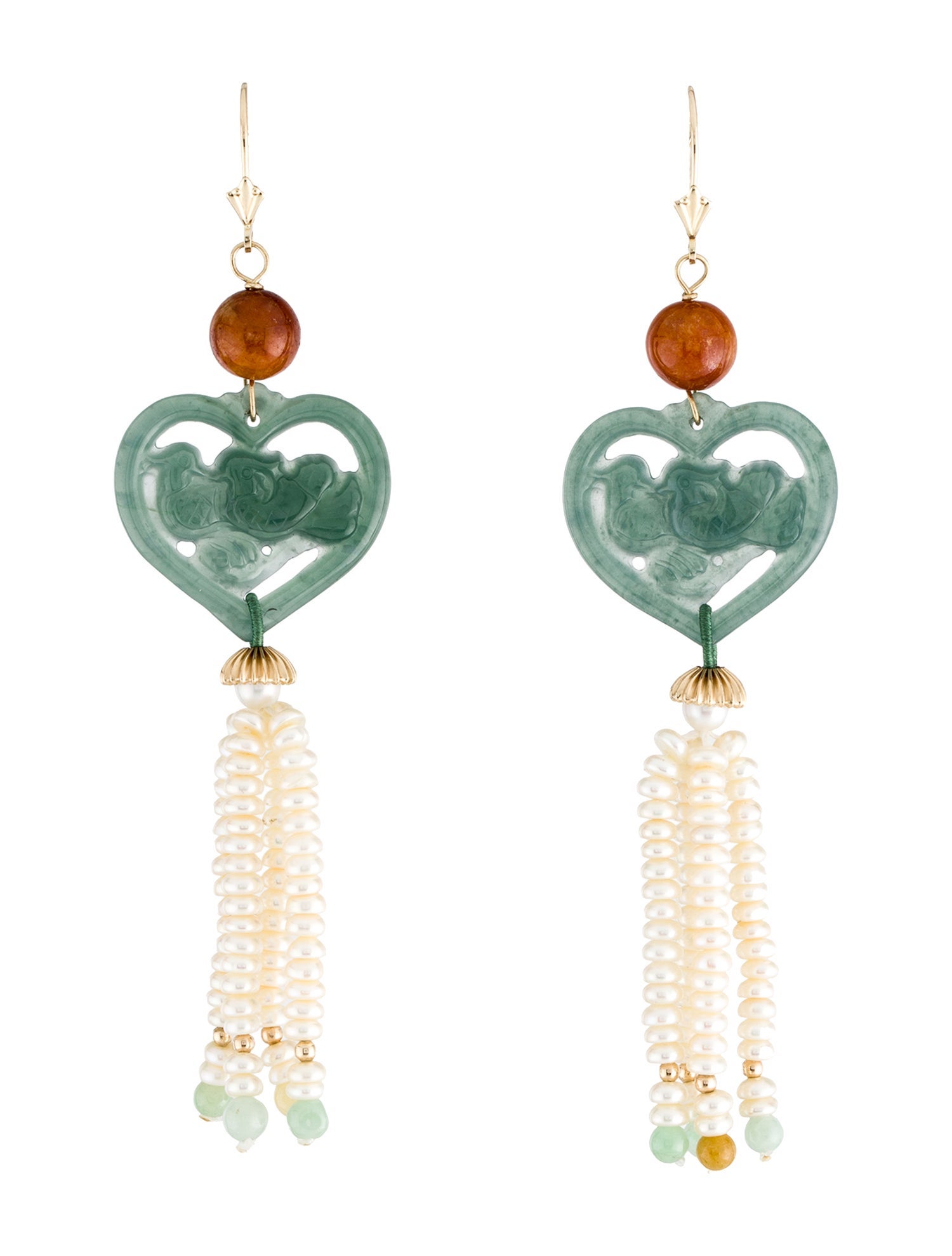 Earrings 14K Pearl, Dyed Jadeite & Jadeite Drop