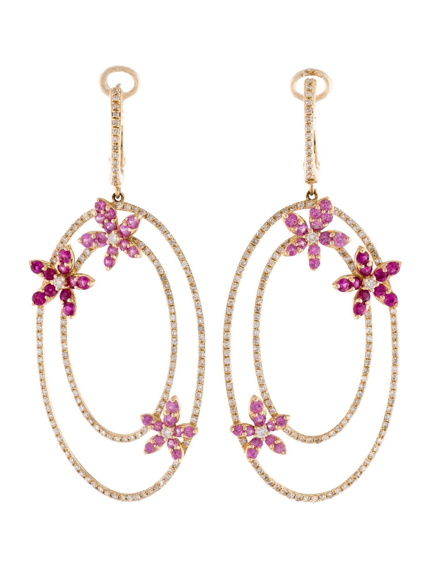 Earrings Rayalty 14K Ruby, Pink Sapphire & Diamond Drop