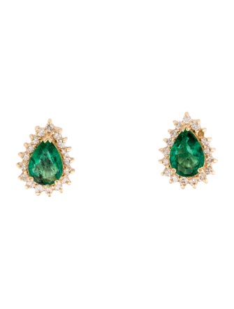 Earrings 14K Emerald & Diamond Stud Earrings