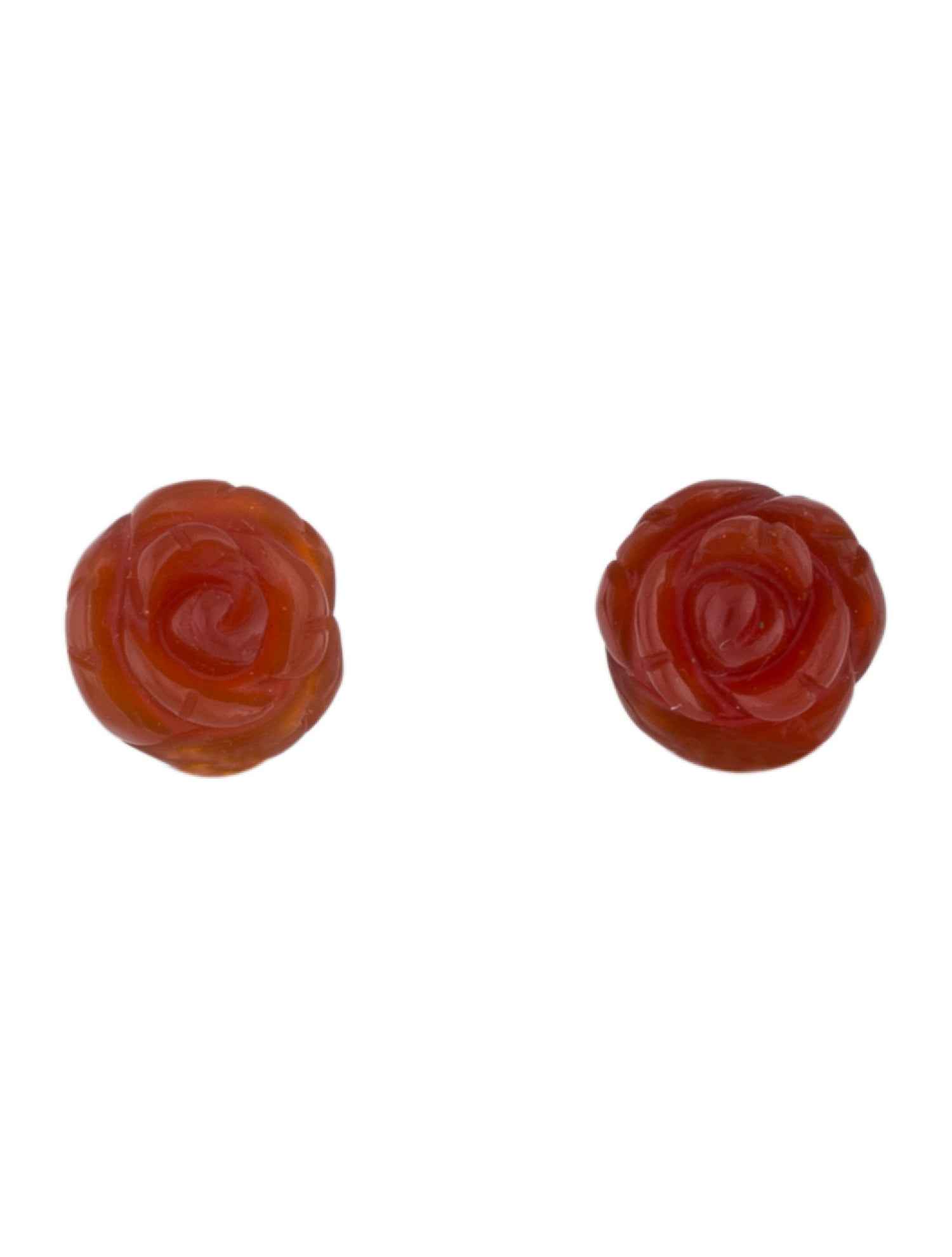 Earrings 18K Carnelian Carved Flower Studs