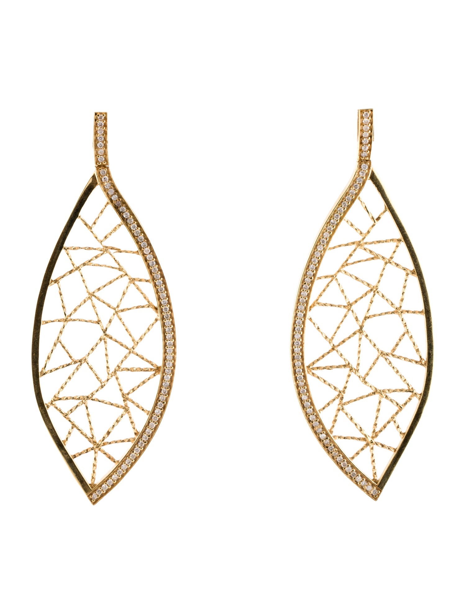 Earrings 18K Diamond Open Scroll Leaf Drop