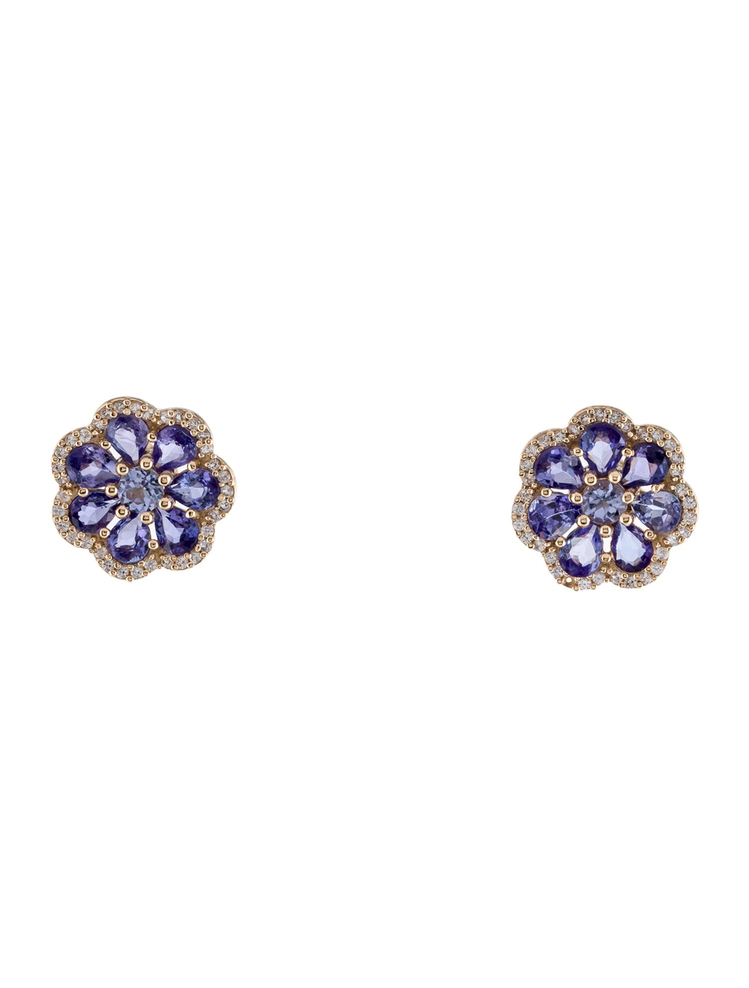 Earrings 14K Tanzanite & Sapphire Flower Stud Earrings