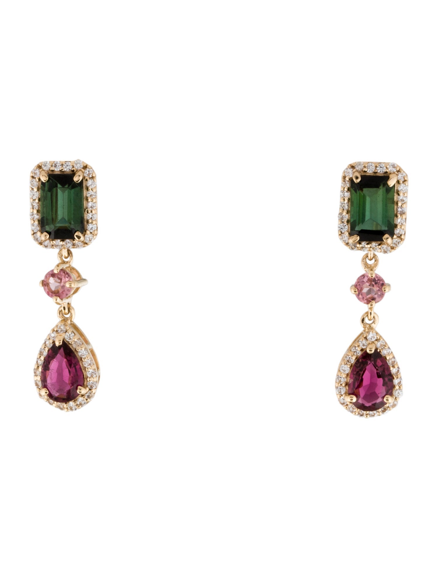 Earrings 14K 1.96ct Tourmaline & Sapphire Drop