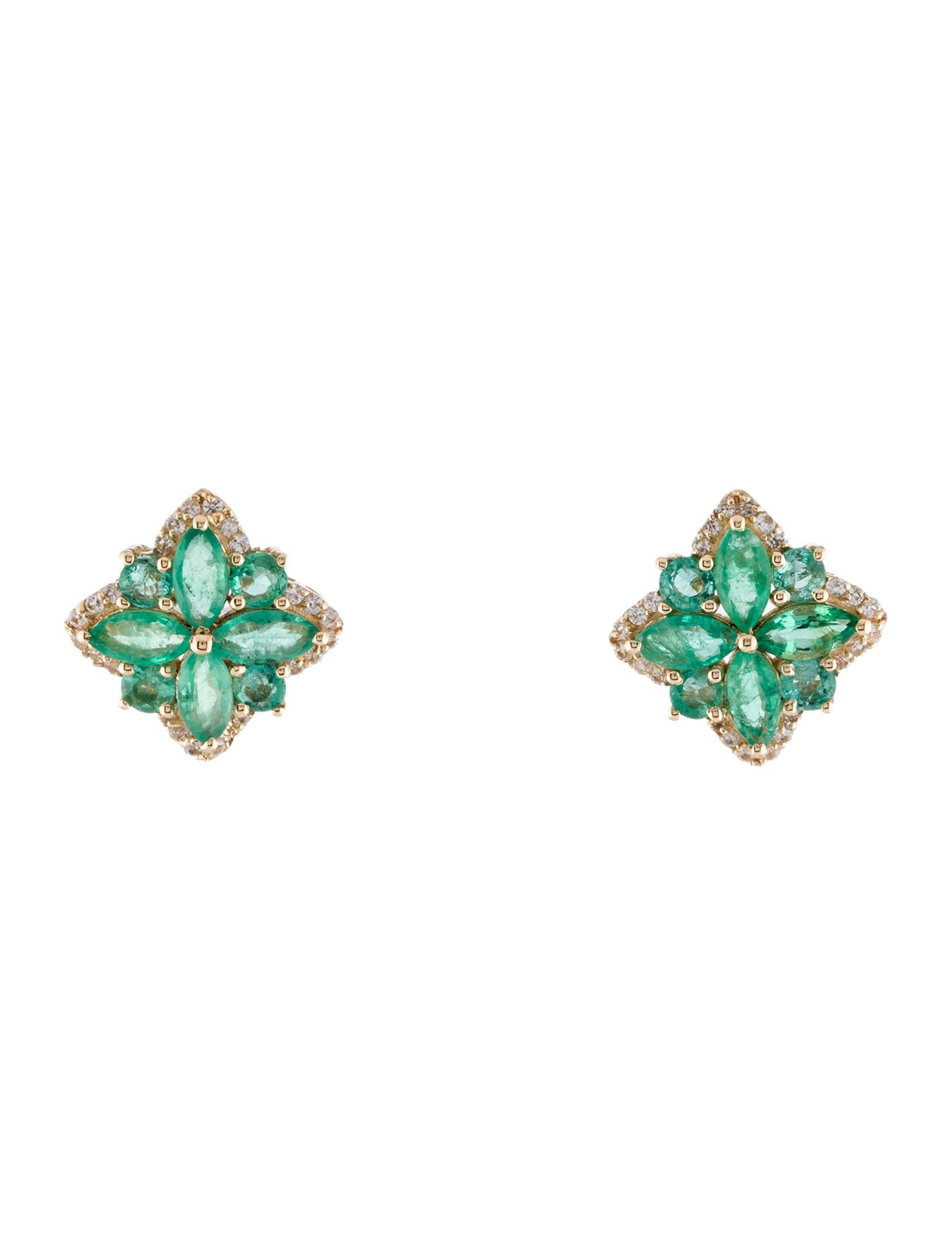 Earrings 14K 1.34ctw Emerald & Sapphire Cluster Stud