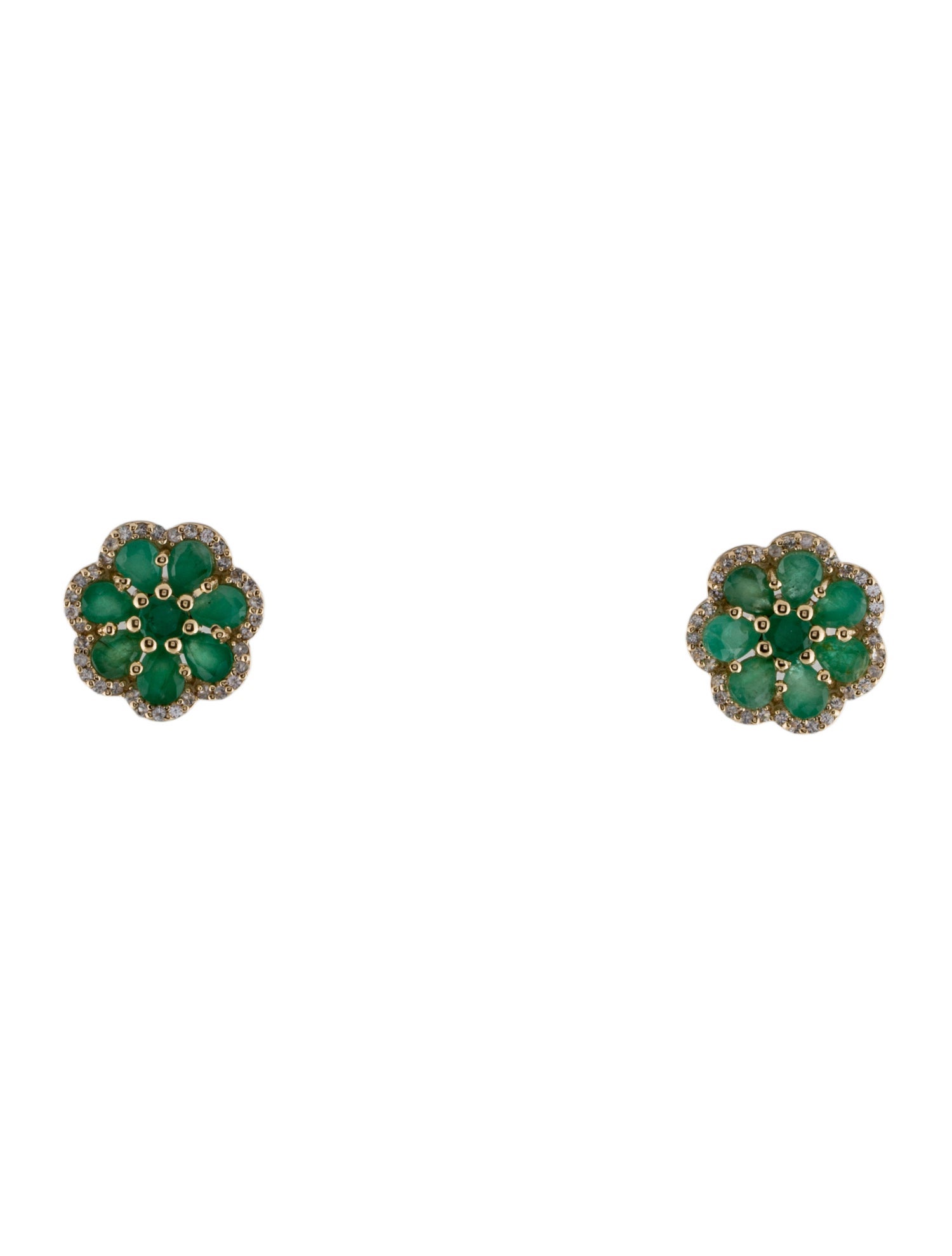 Earrings 14K 1.71ctw Emerald & Sapphire Flower Stud Earrings