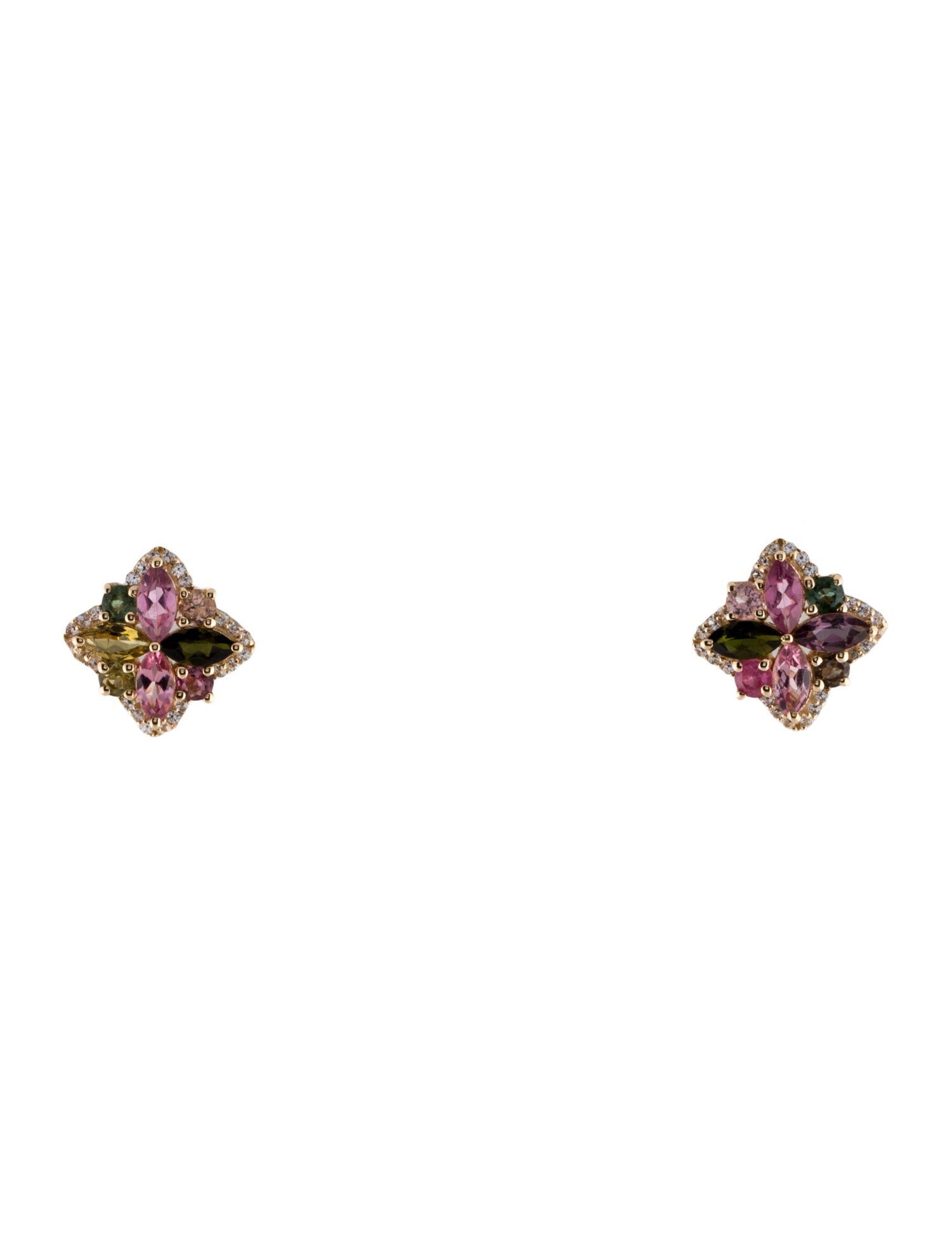 Earrings 14K 1.20ctw Tourmaline & Colorless Sapphire Stud Earrings