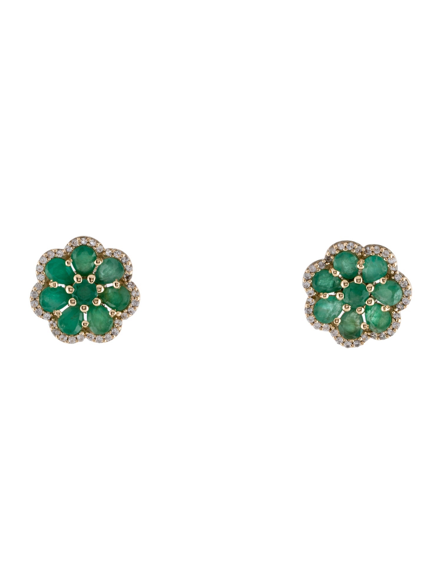 Earrings 14K 1.71ctw Emerald & Sapphire Flower Stud Earrings