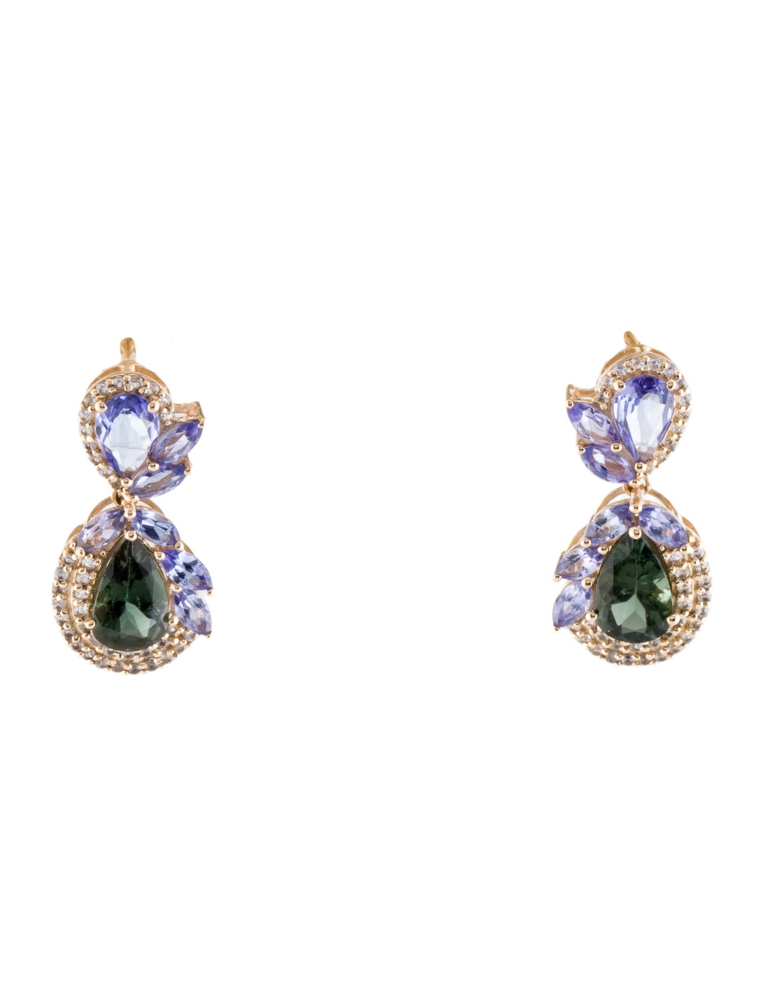 Earrings 14K Tourmaline, Tanzanite & Sapphire Drop