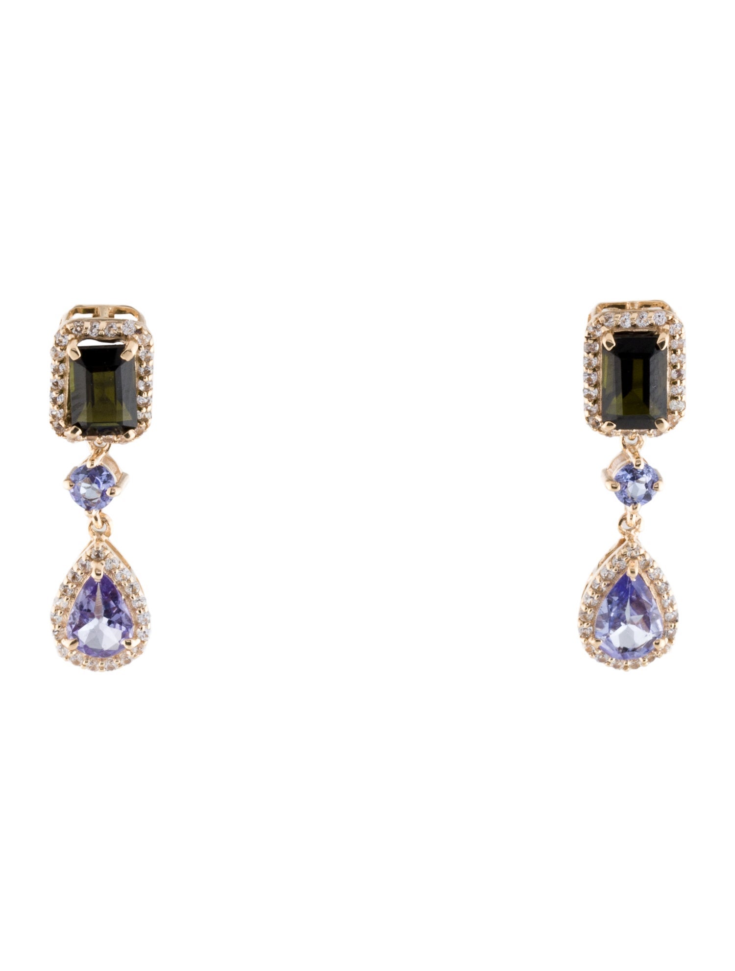 Earrings 14K Tourmaline, Tanzanite & Sapphire Drop