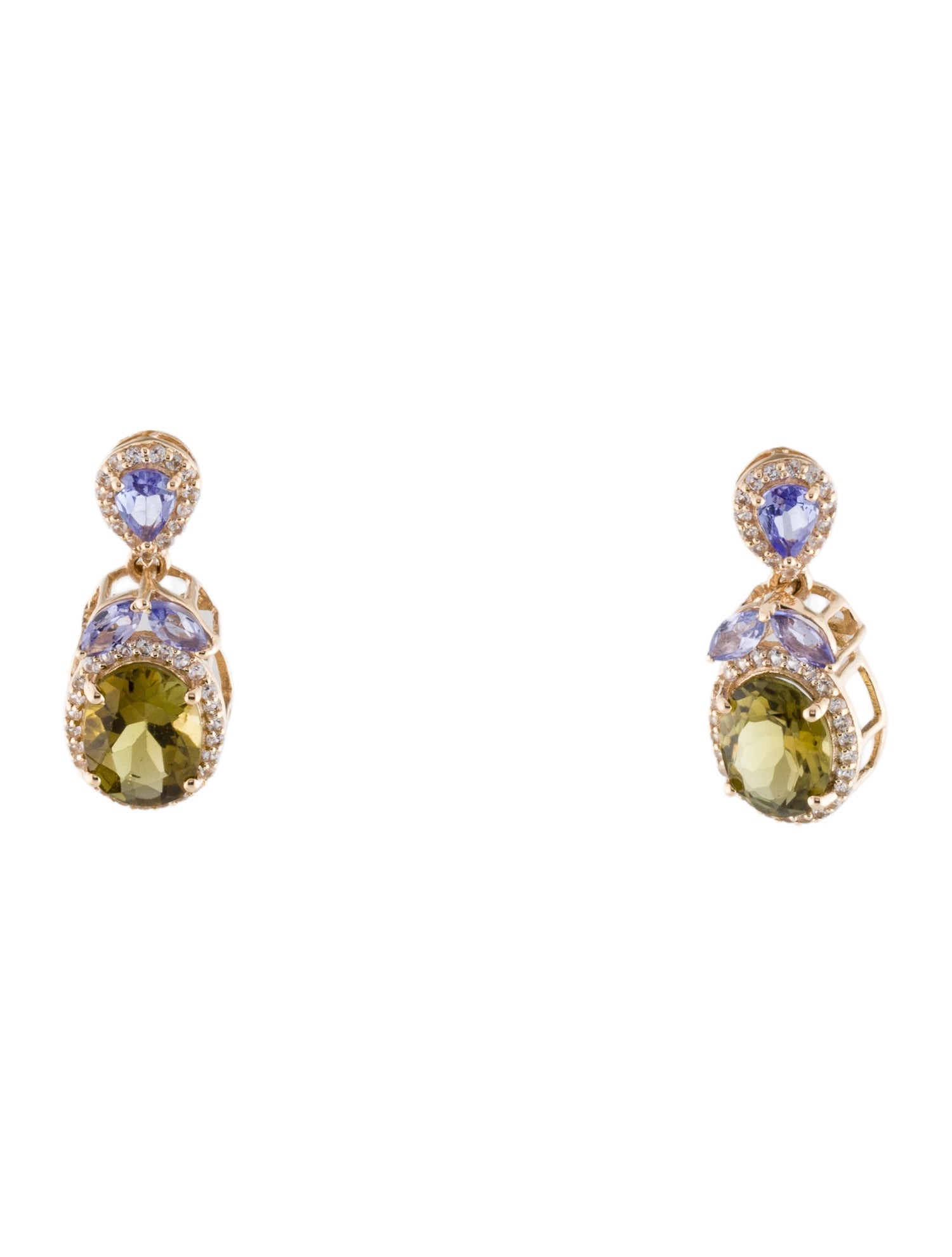 Earrings 14K Tourmaline, Tanzanite & Sapphire Drop Earrings