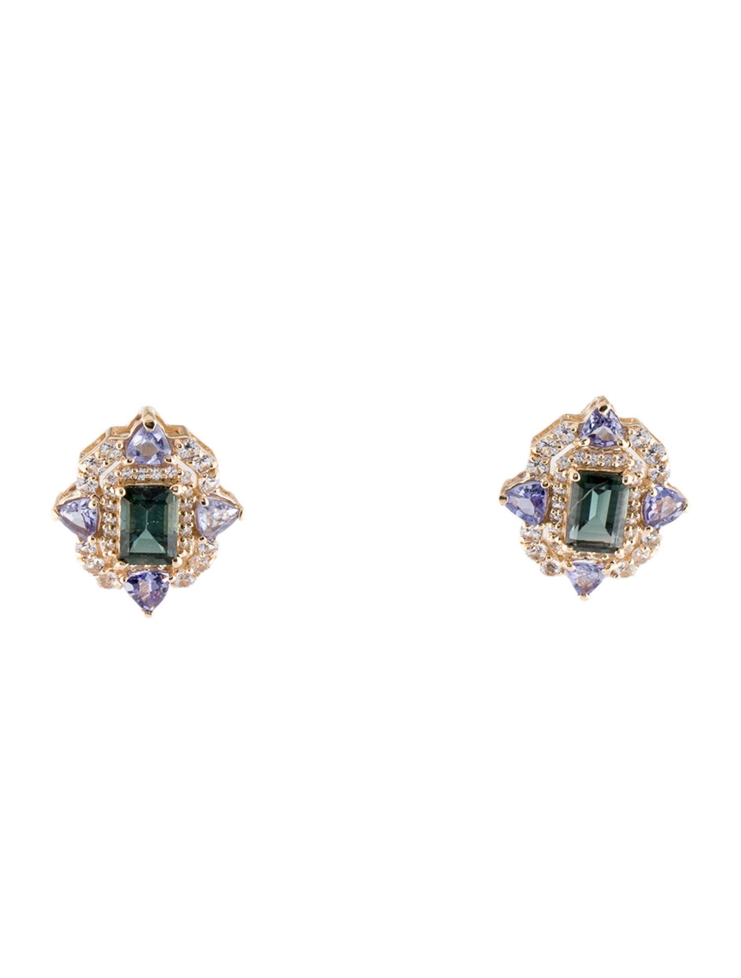 Earrings 14K 1.06ctw Tourmaline, Sapphire & Tanzanite Stud Earrings