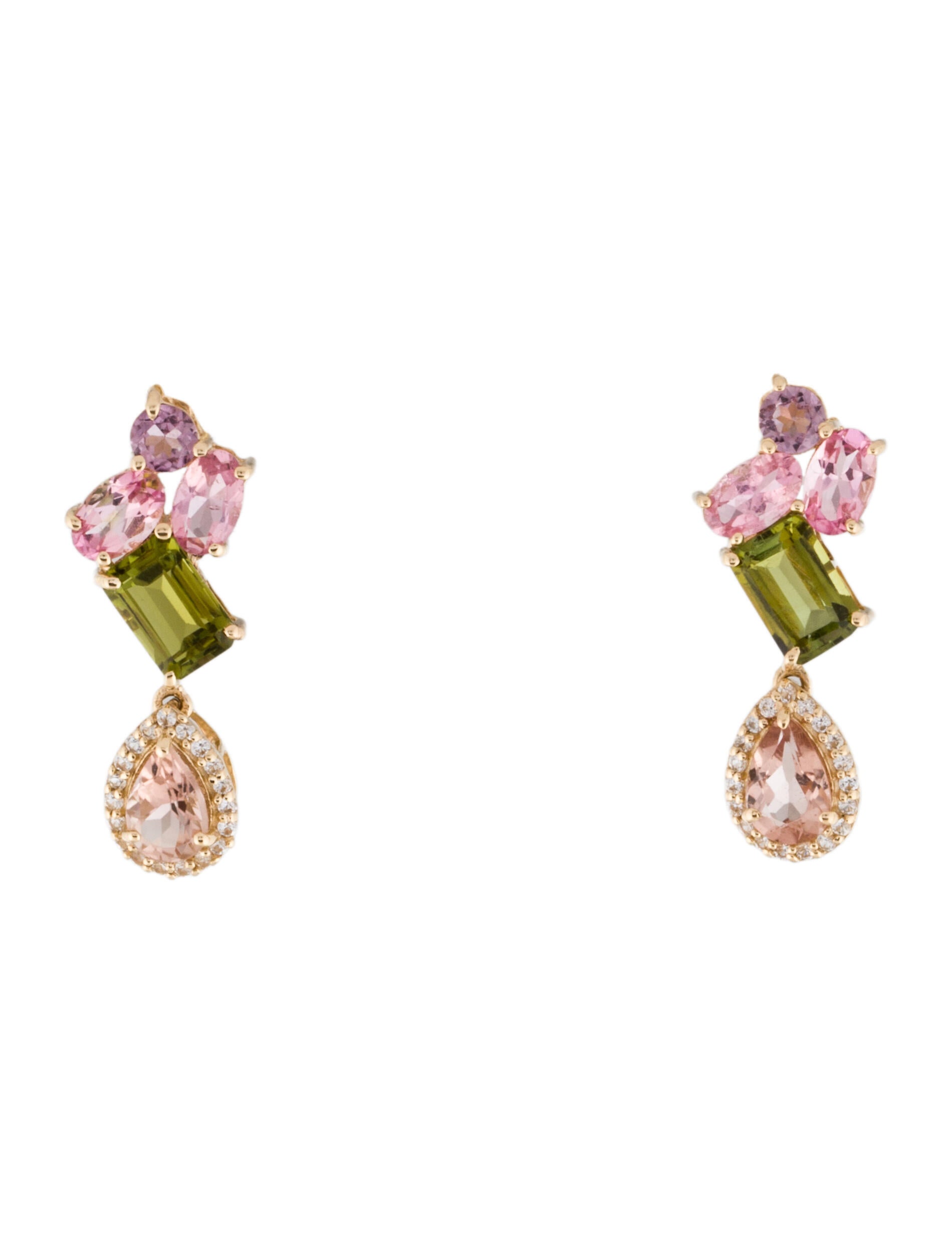 Earrings 14K 2.84 Tourmaline & Colorless Sapphire Drop