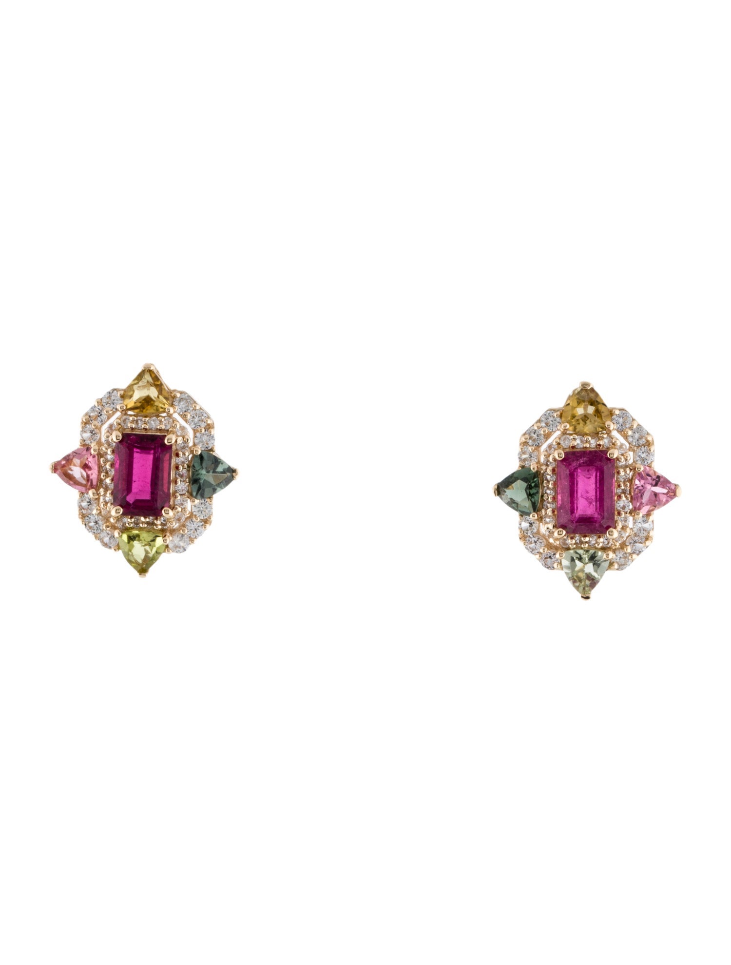 Earrings 14K Sapphire & Tourmaline Stud