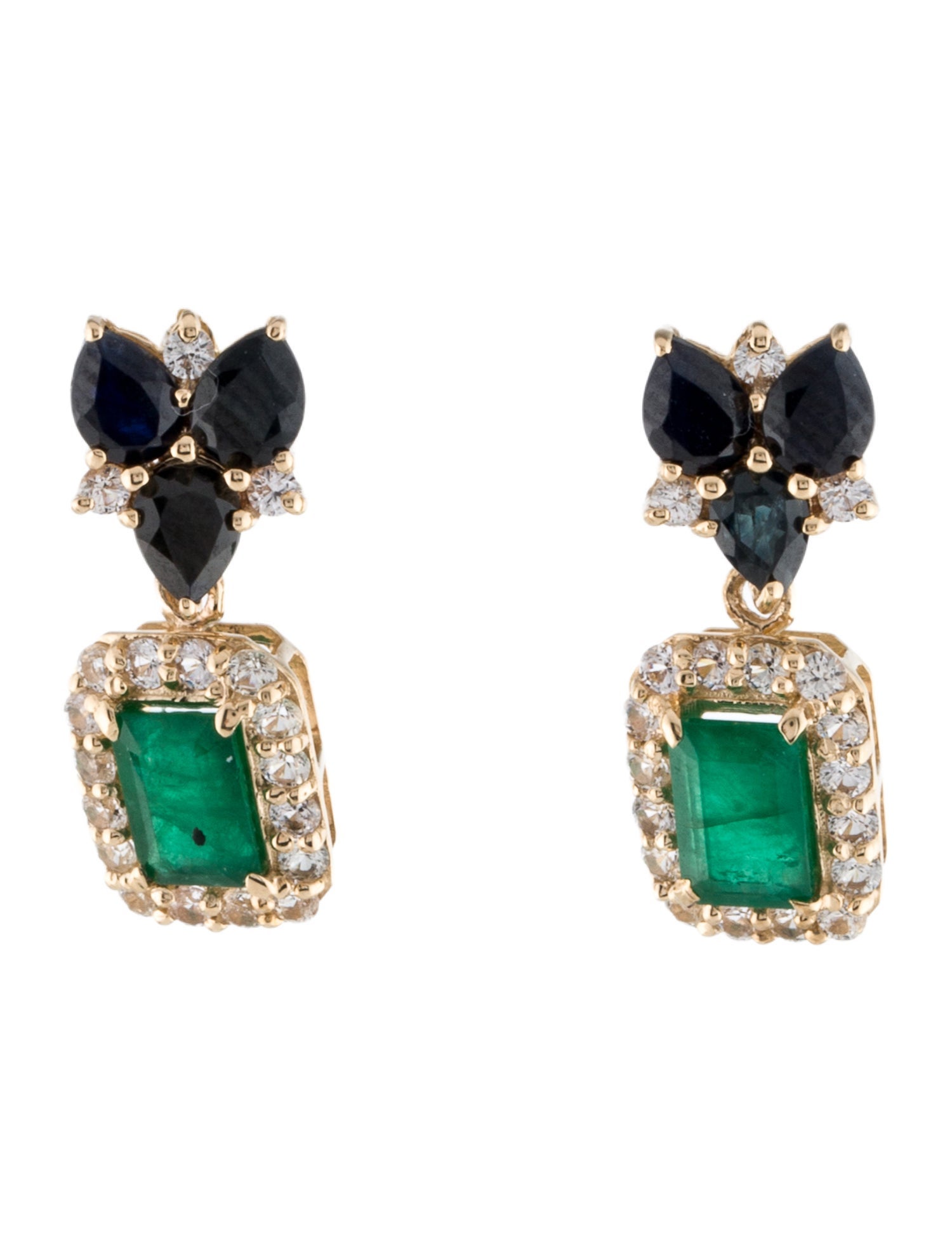 Earrings 14K 1.89ctw Sapphire & Emerald Drop Earrings