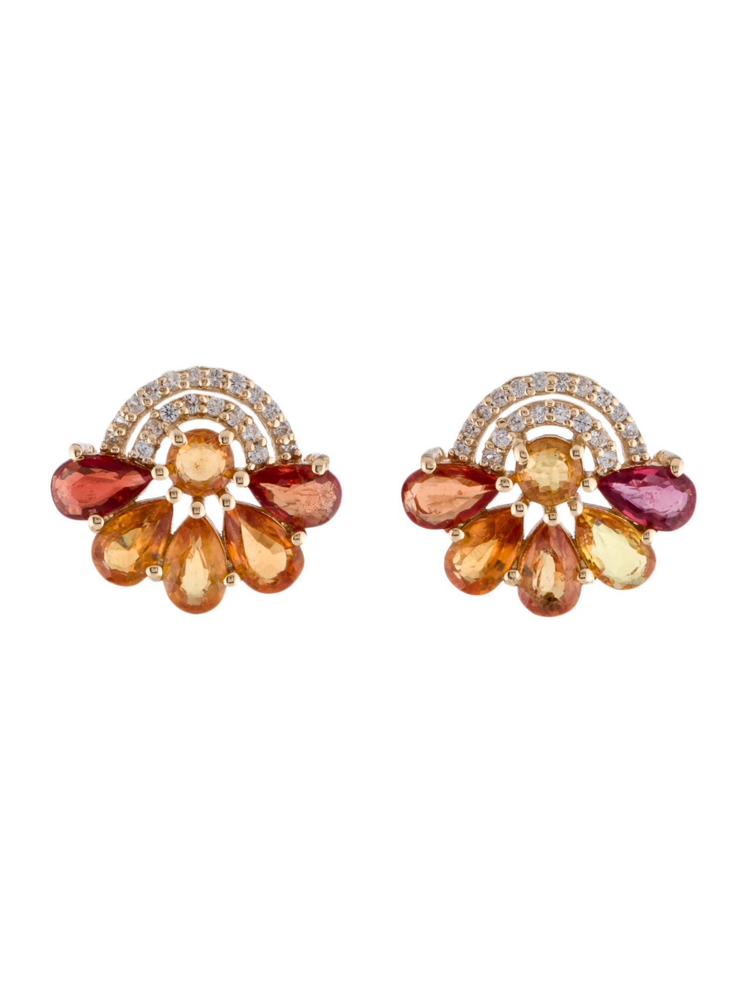 Earrings 14K Sapphire & Ruby Cluster Stud