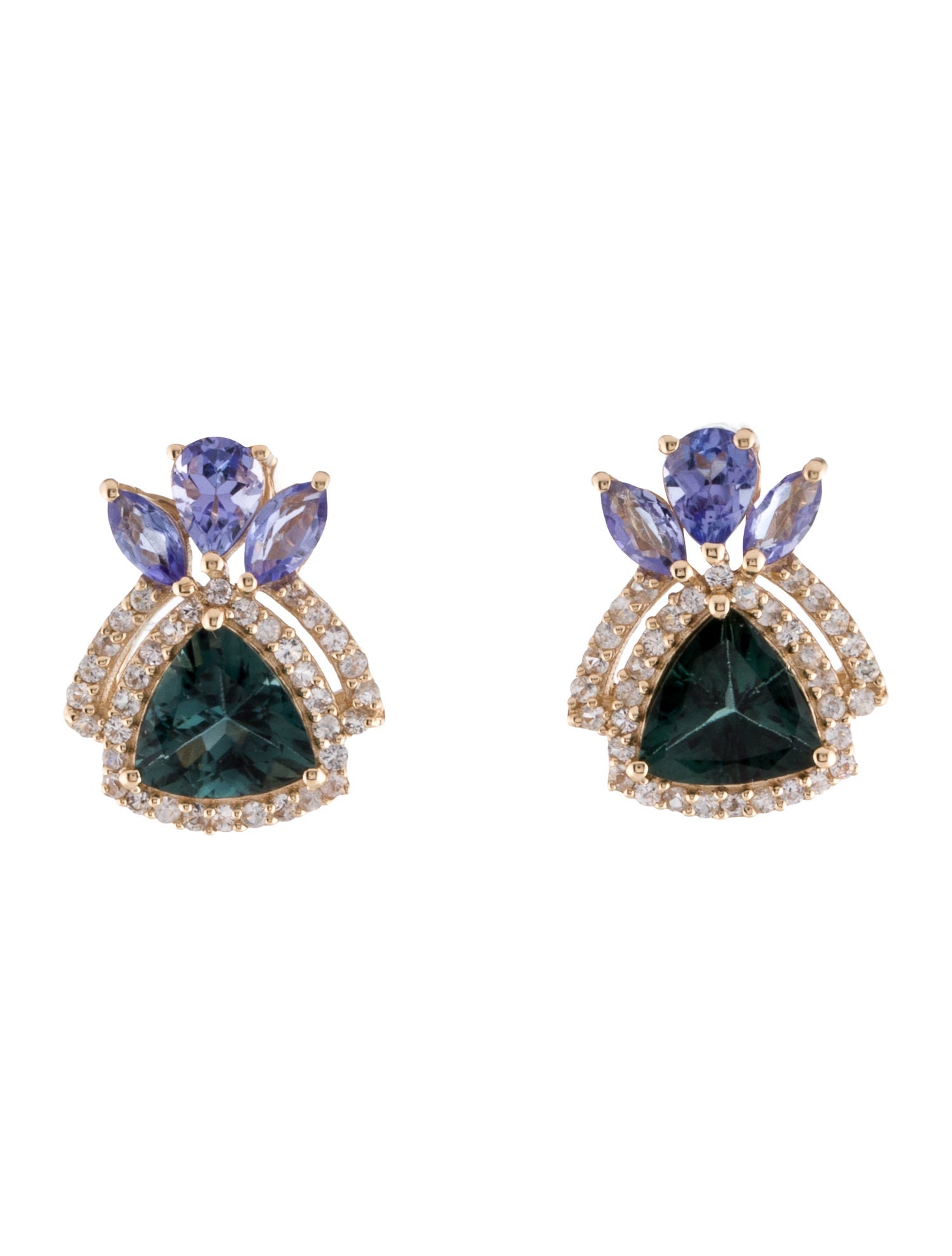Earrings 14K Tanzanite, Tourmaline & Sapphire Stud