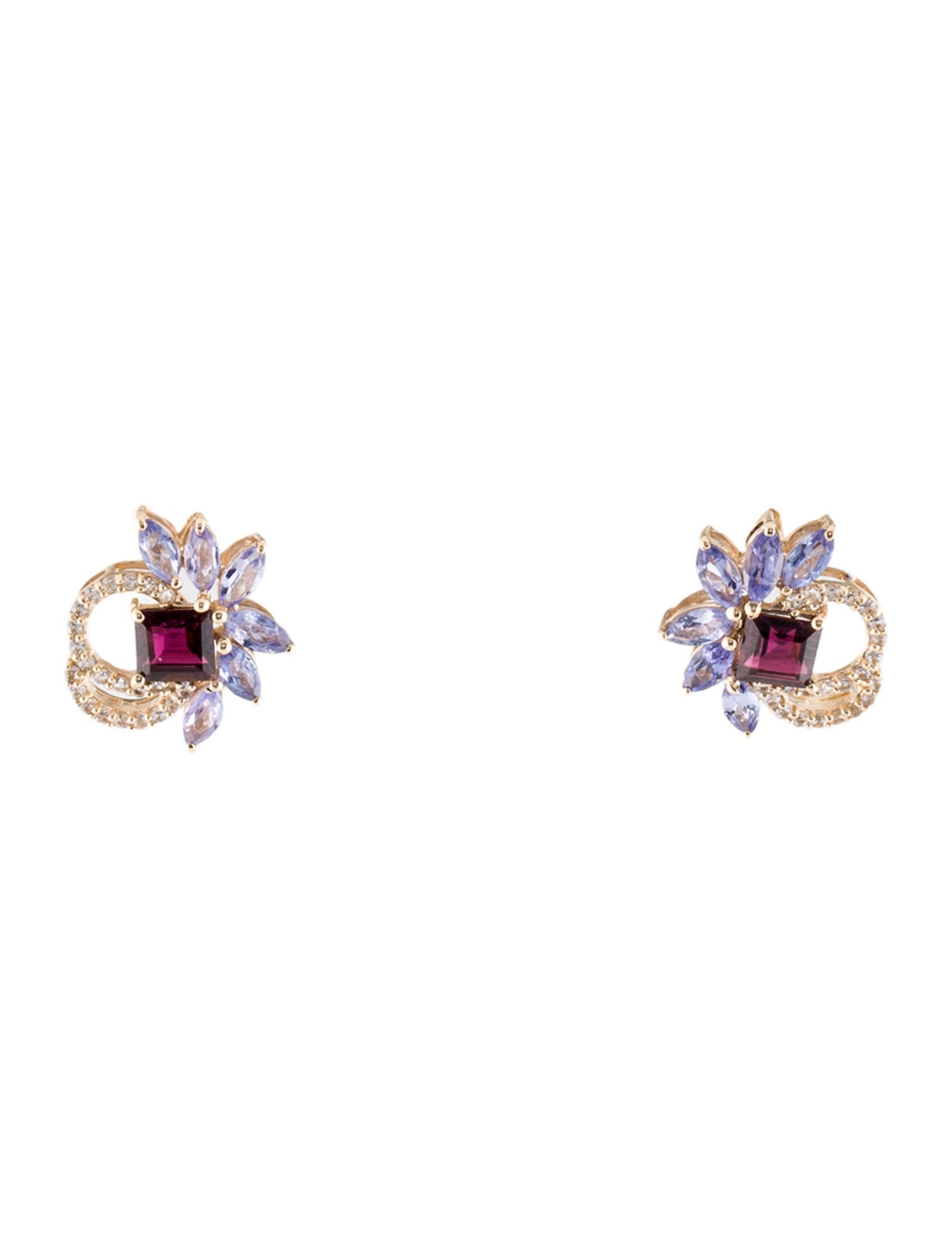 Earrings 14K Tourmaline, Tanzanite, & Sapphire Stud