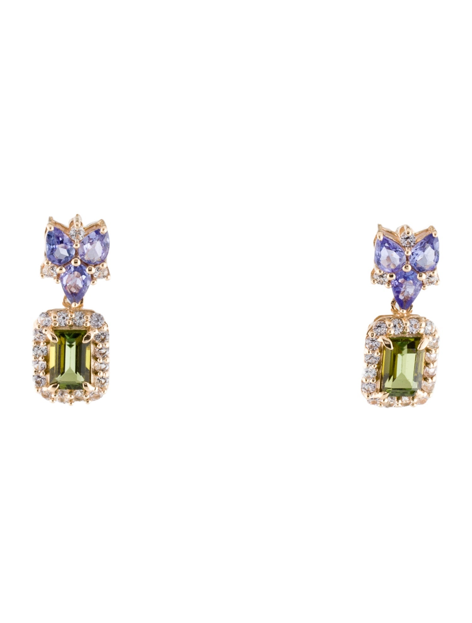 Earrings 14K 1.02ctw Tourmaline, Tanzanite & Sapphire Drop Earrings
