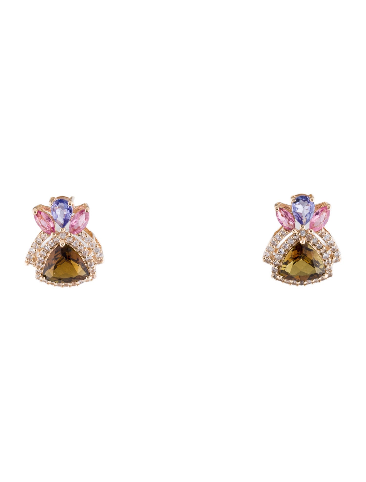 Earrings 14K 1.20ctw Tourmaline, Tanzanite & Sapphire Drop Earrings