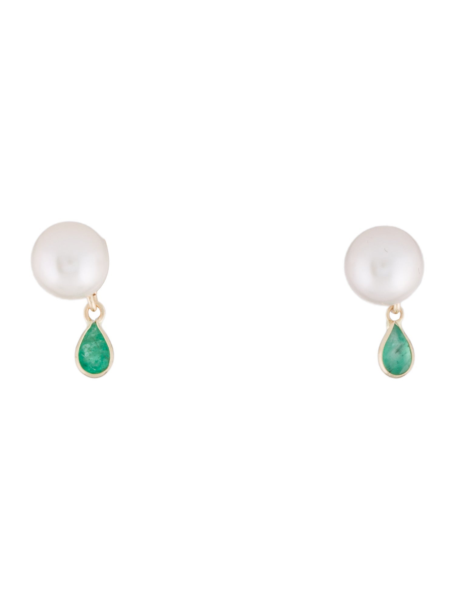 Earrings 14K Pearl & Emerald Stud
