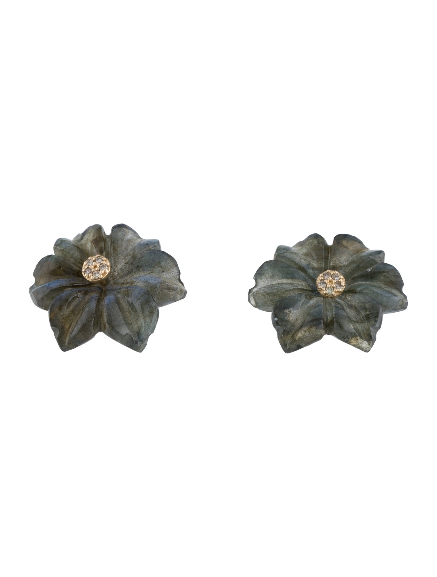 Earrings 14K Diamond & Labradorite Flower Convertible Stud