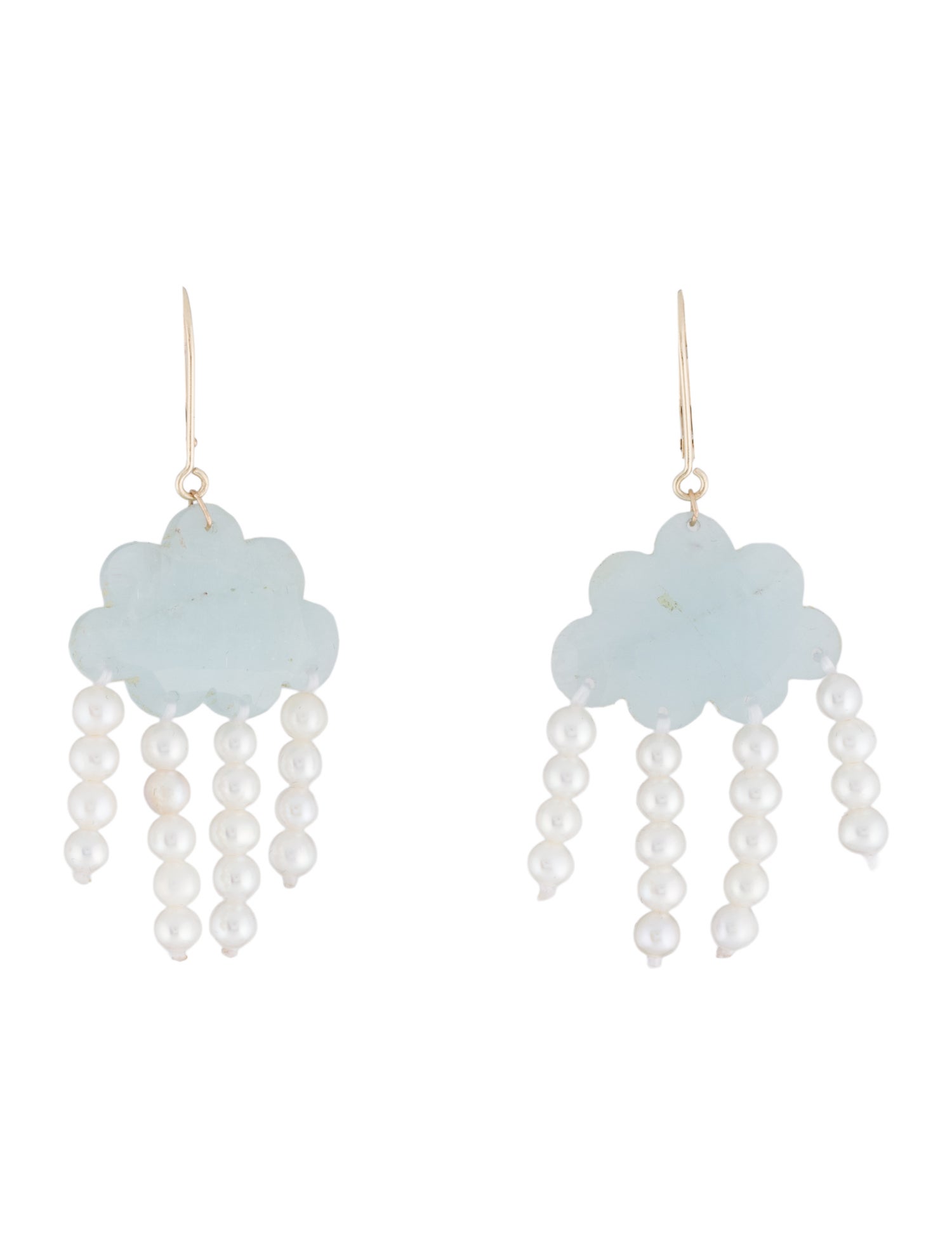 Earrings 14K Pearl & Aquamarine Cloud Drop