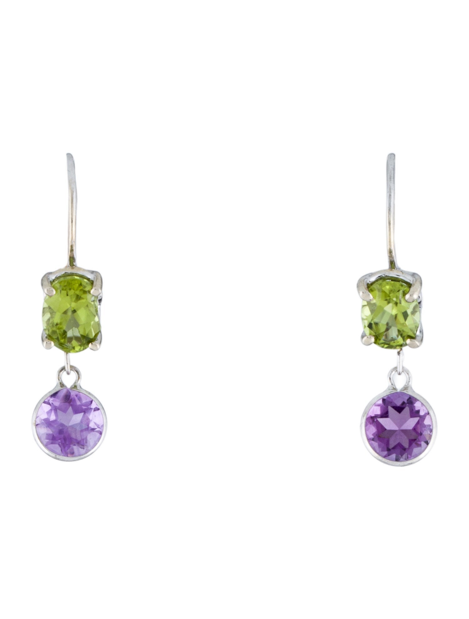 Earrings 14K Peridot & Amethyst Drop