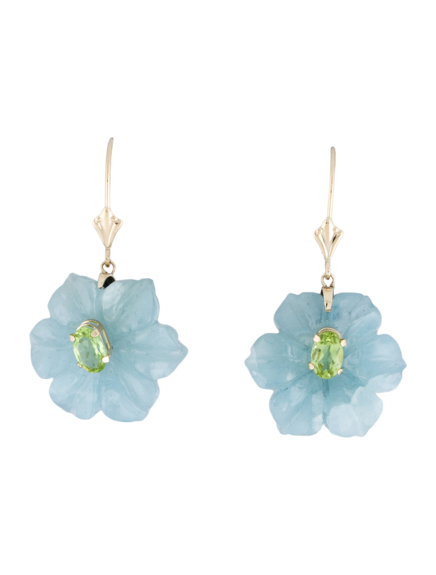 Earrings 14K Peridot & Aquamarine Flower Drop