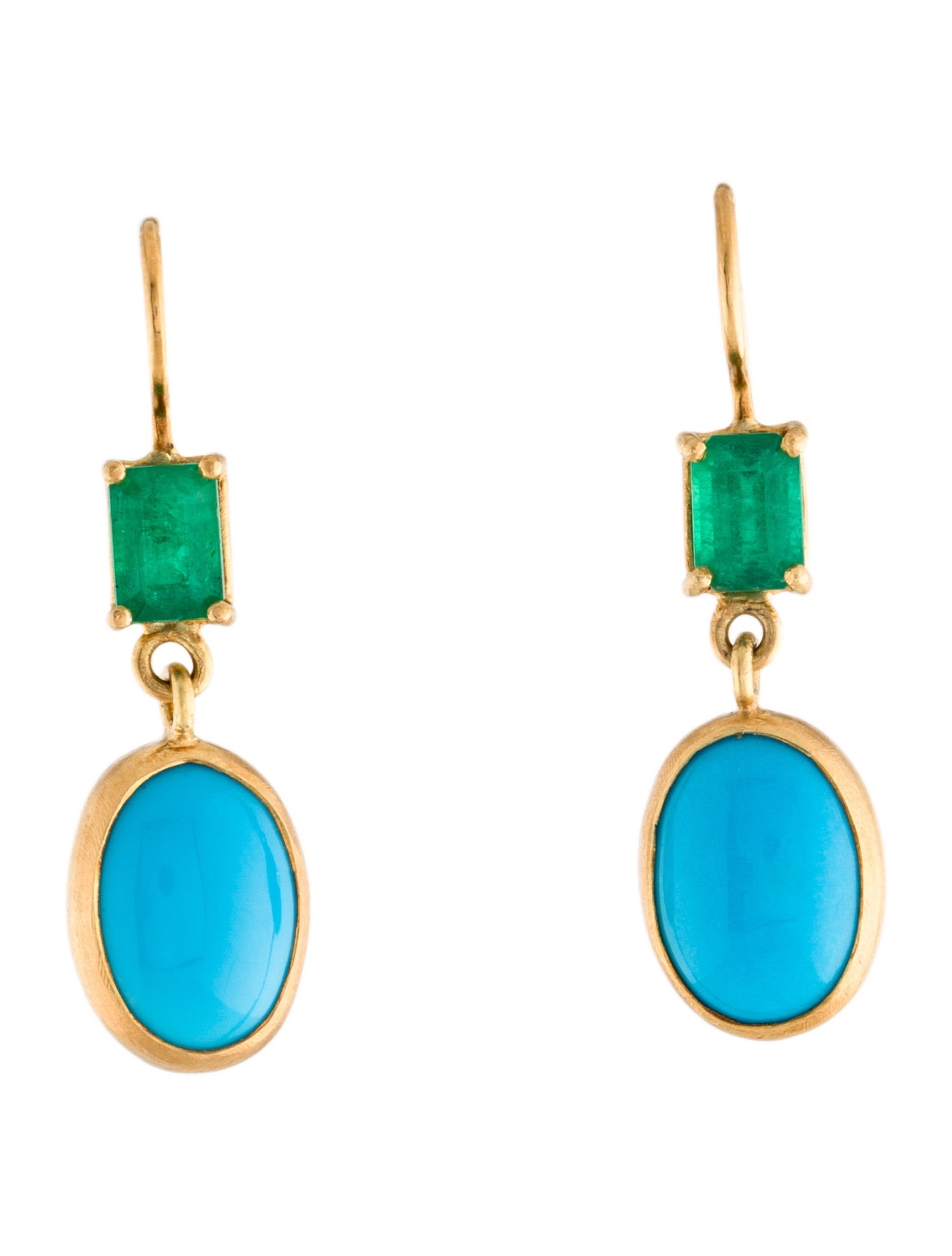 Earrings 18K 1.88ctw Emerald & 7.20ctw Turquoise Drop