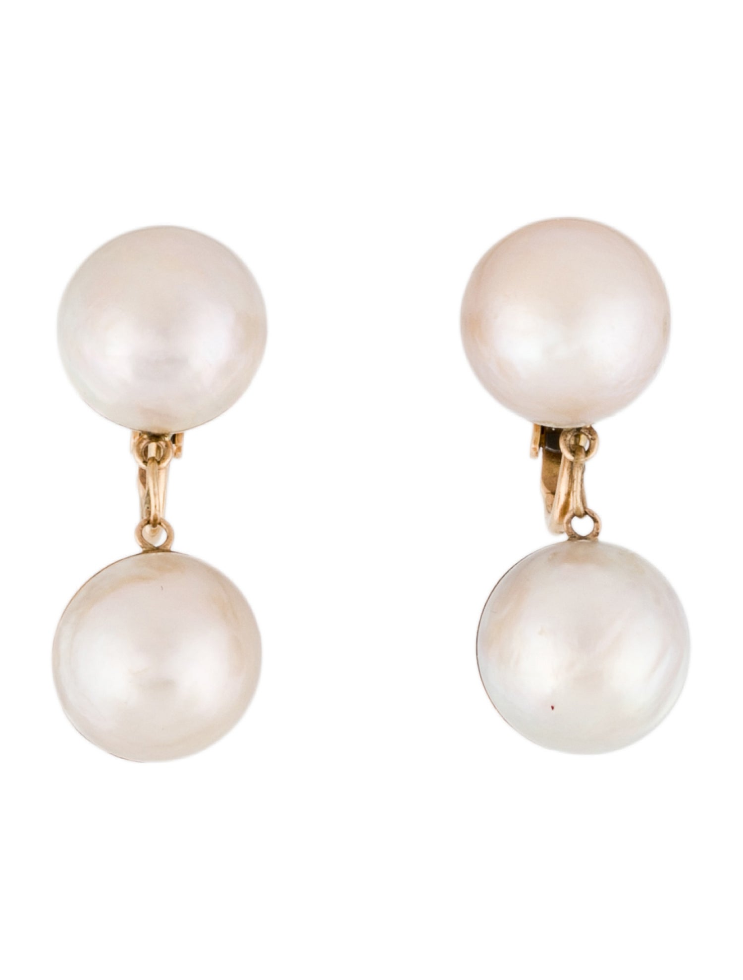 Earrings 14K Double Pearl Drop Clip-On