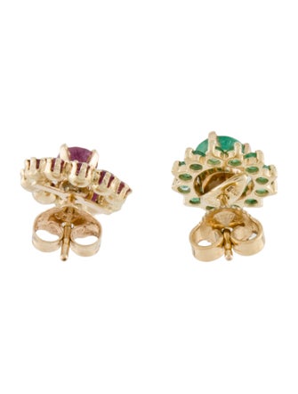 Earrings 14K Emerald & Ruby Stud Earrings