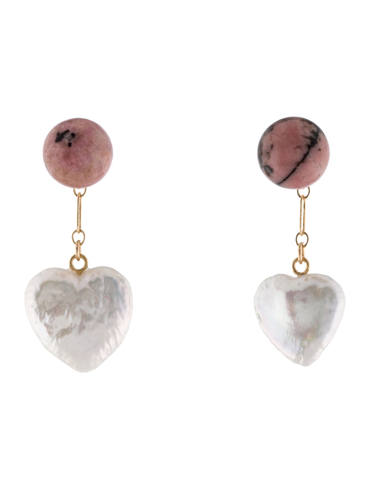 Earrings 14K Rhodonite & Pearl Drop